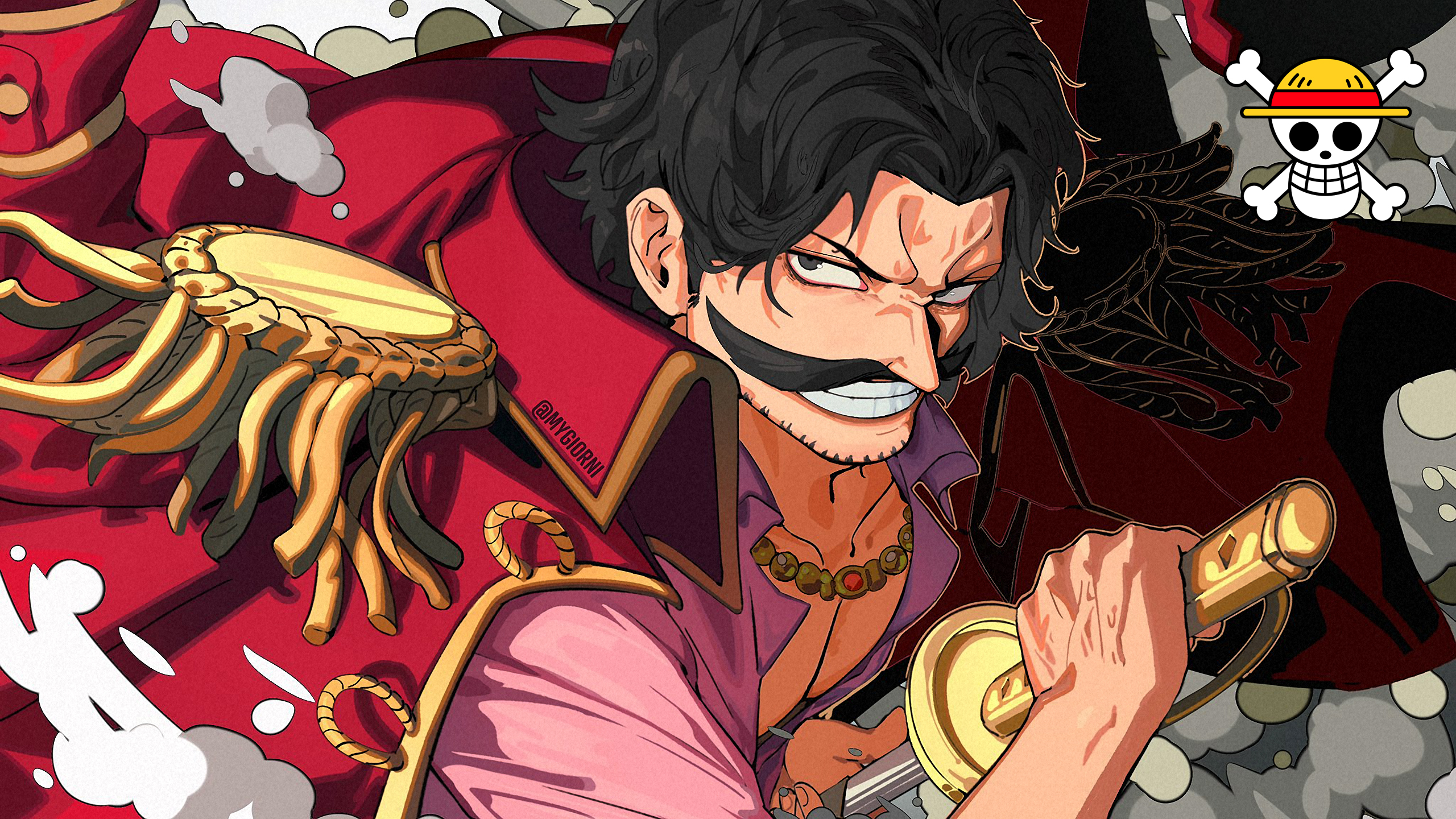 One Piece Gold D Roger Anime Men Moustache Sword 2560x1440