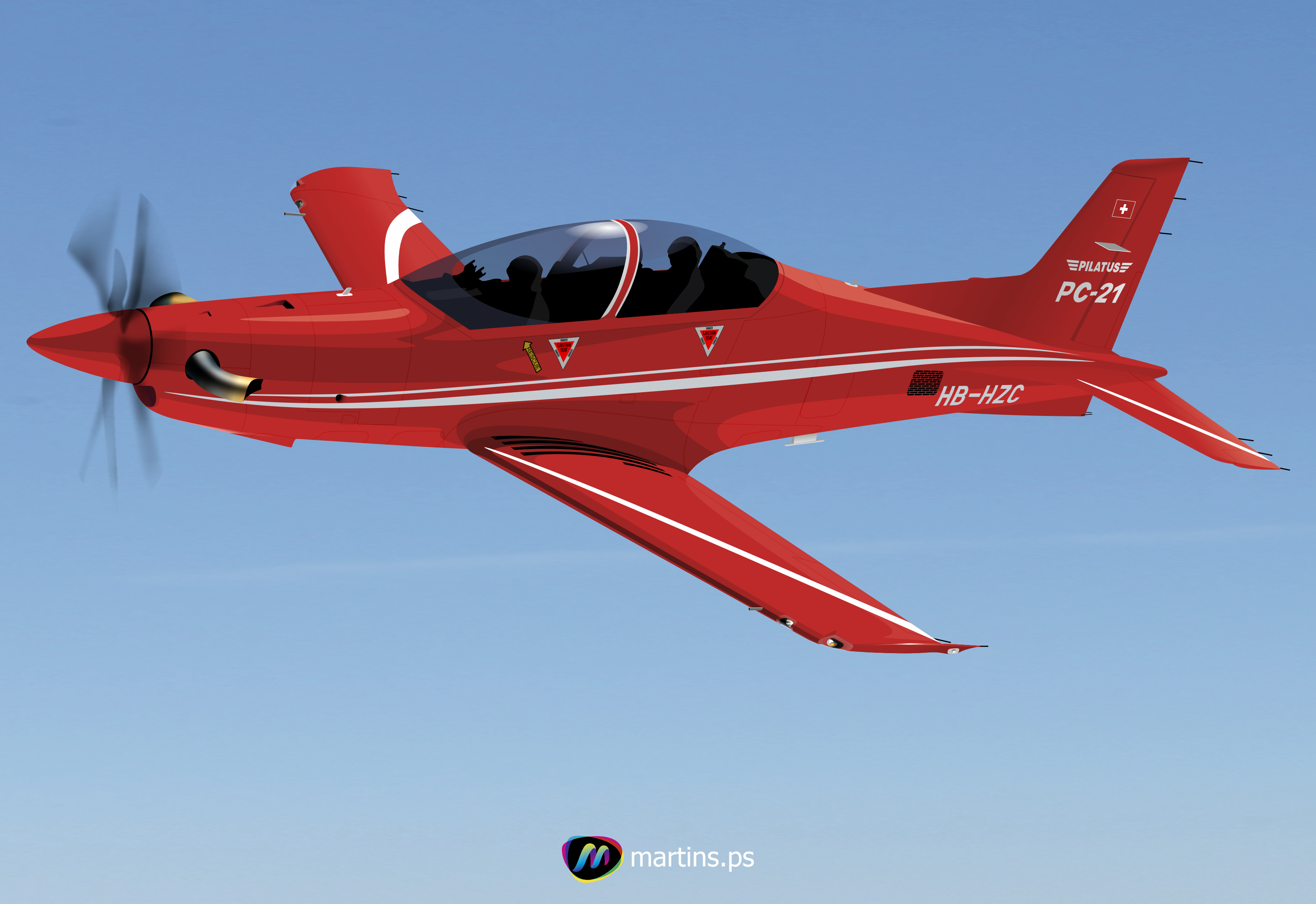 Vector Pilatus PC 21 Aircraft Watermarked Simple Background Blue Background Minimalism 3500x2404