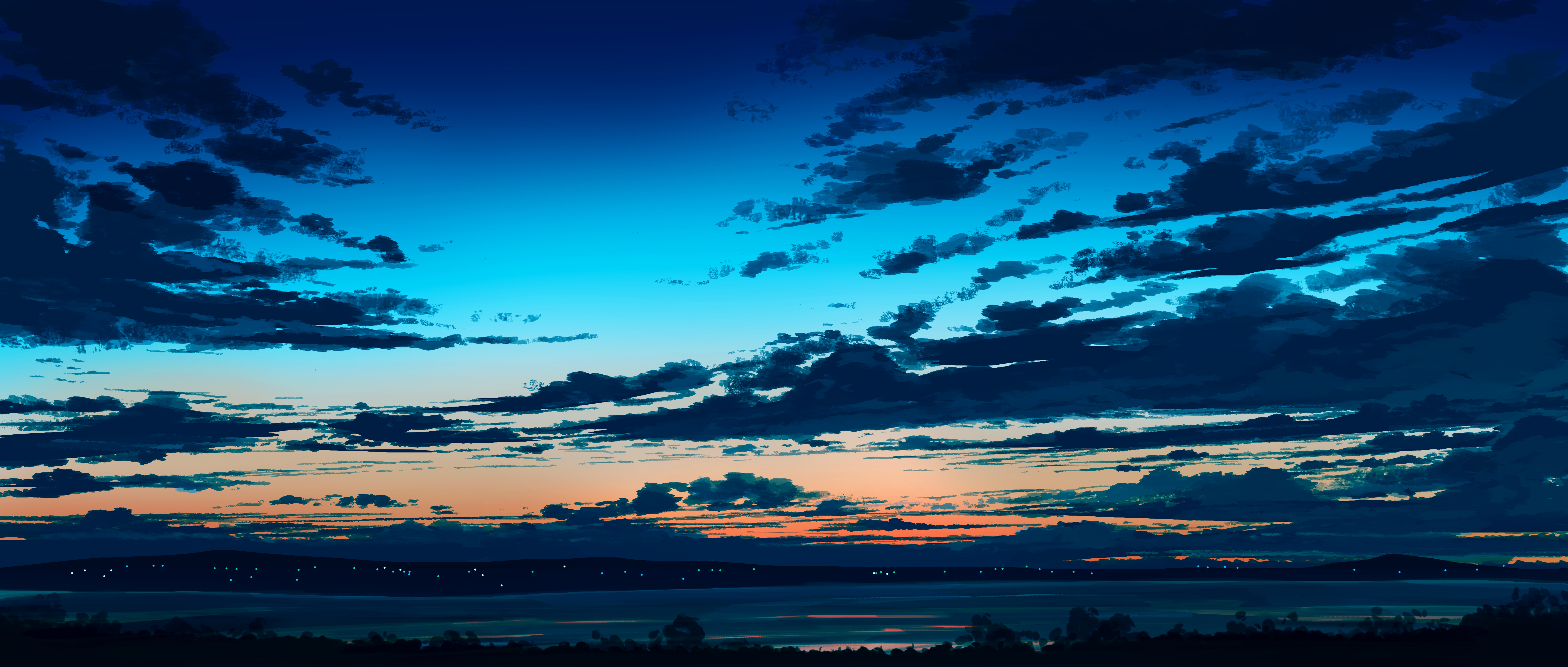 Anime Anime Sky Artwork Horizon Clouds Sky Sunset Silhouette Gracile  Wallpaper - Resolution:5640x2400 - ID:1367531 