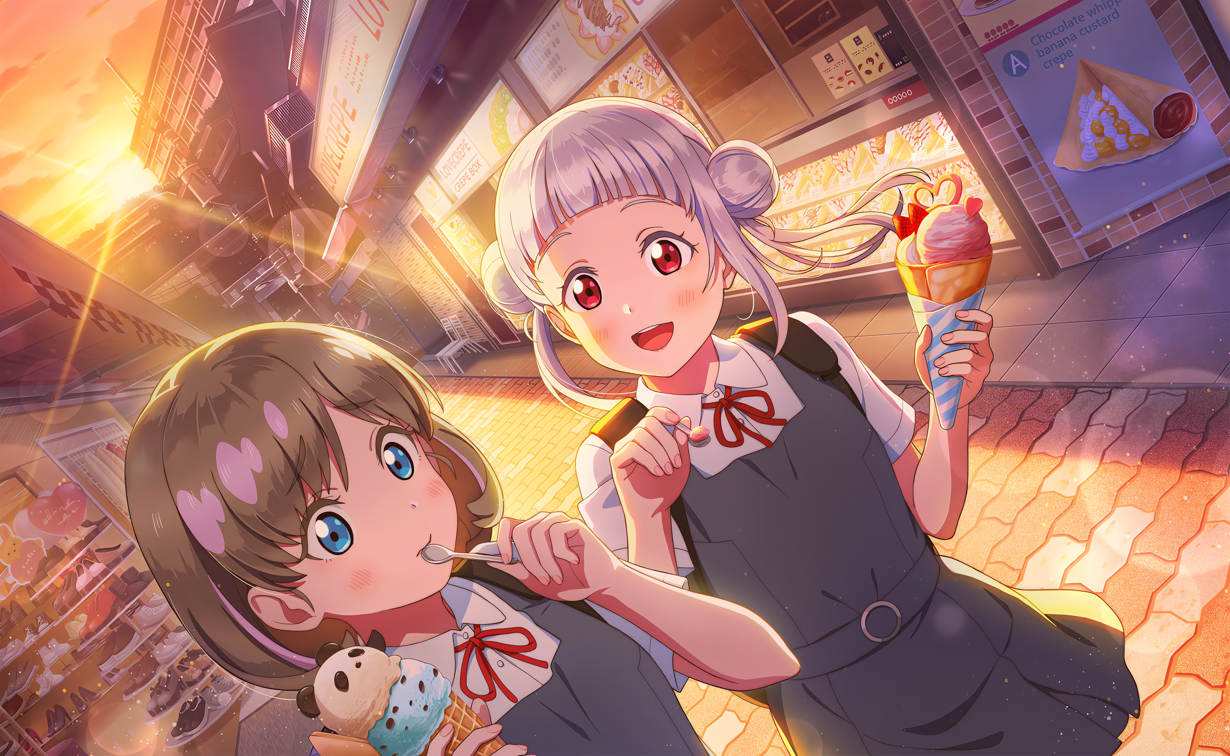 Arashi Chisato Love Live Super Star Love Live Anime Anime Girls Ice Cream Sunset Sunset Glow Spoon H 4096x2520