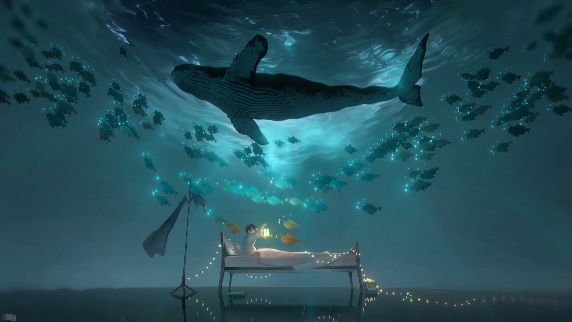 Anime Anime Boys Whale Water Bed Animals 1920x1080
