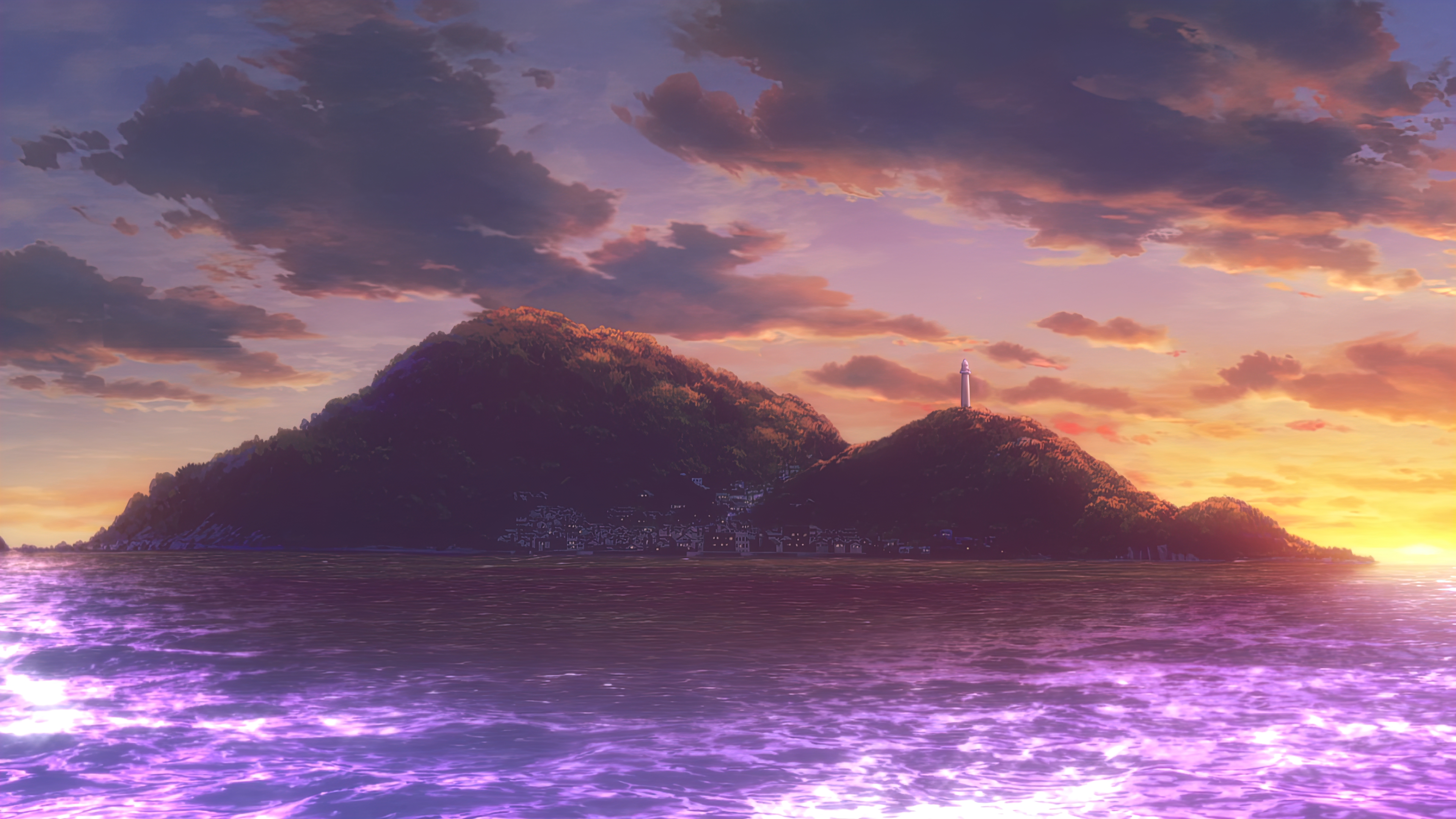 Summer Time Rendering 4K Anime Anime Screenshot Water Sunset Glow Clouds 3840x2160
