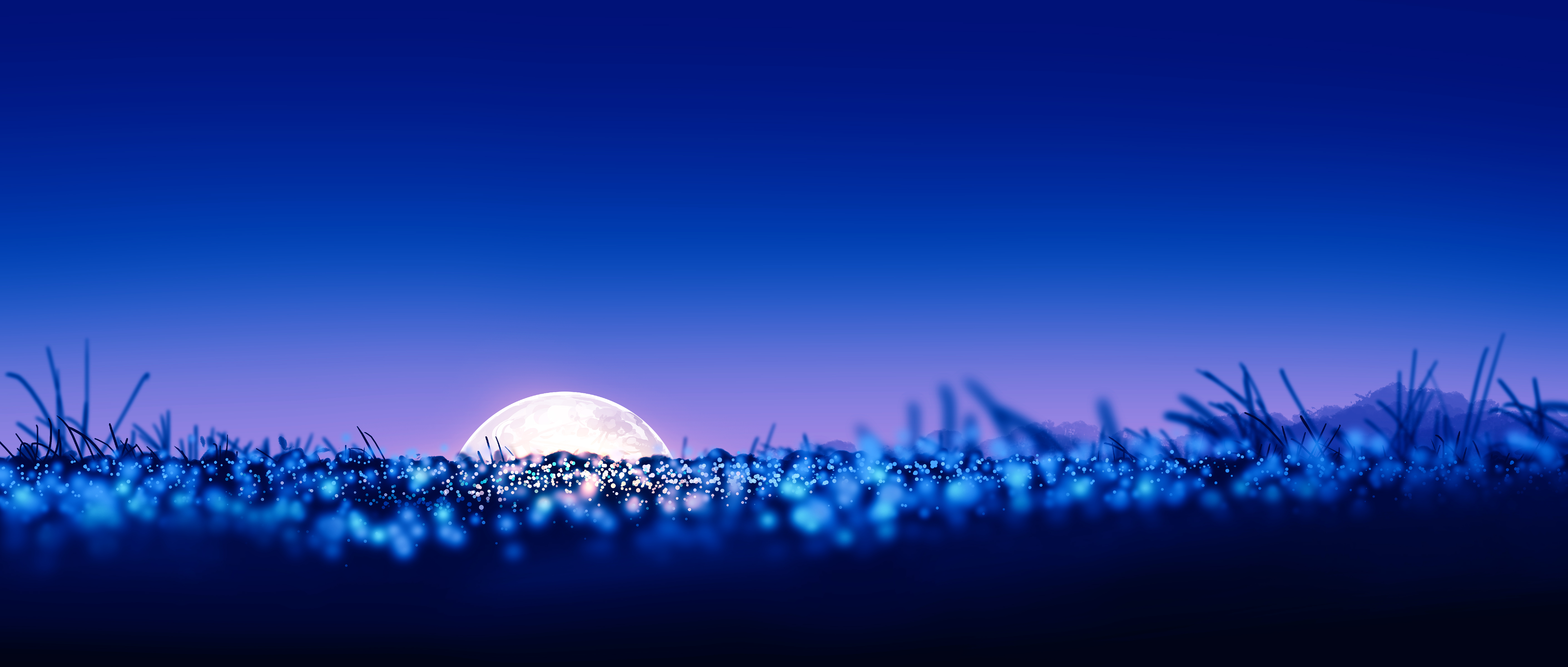Gracile Digital Art Artwork Illustration Japan Landscape Night Nightscape Purple Wide Screen Ultrawi 5640x2400