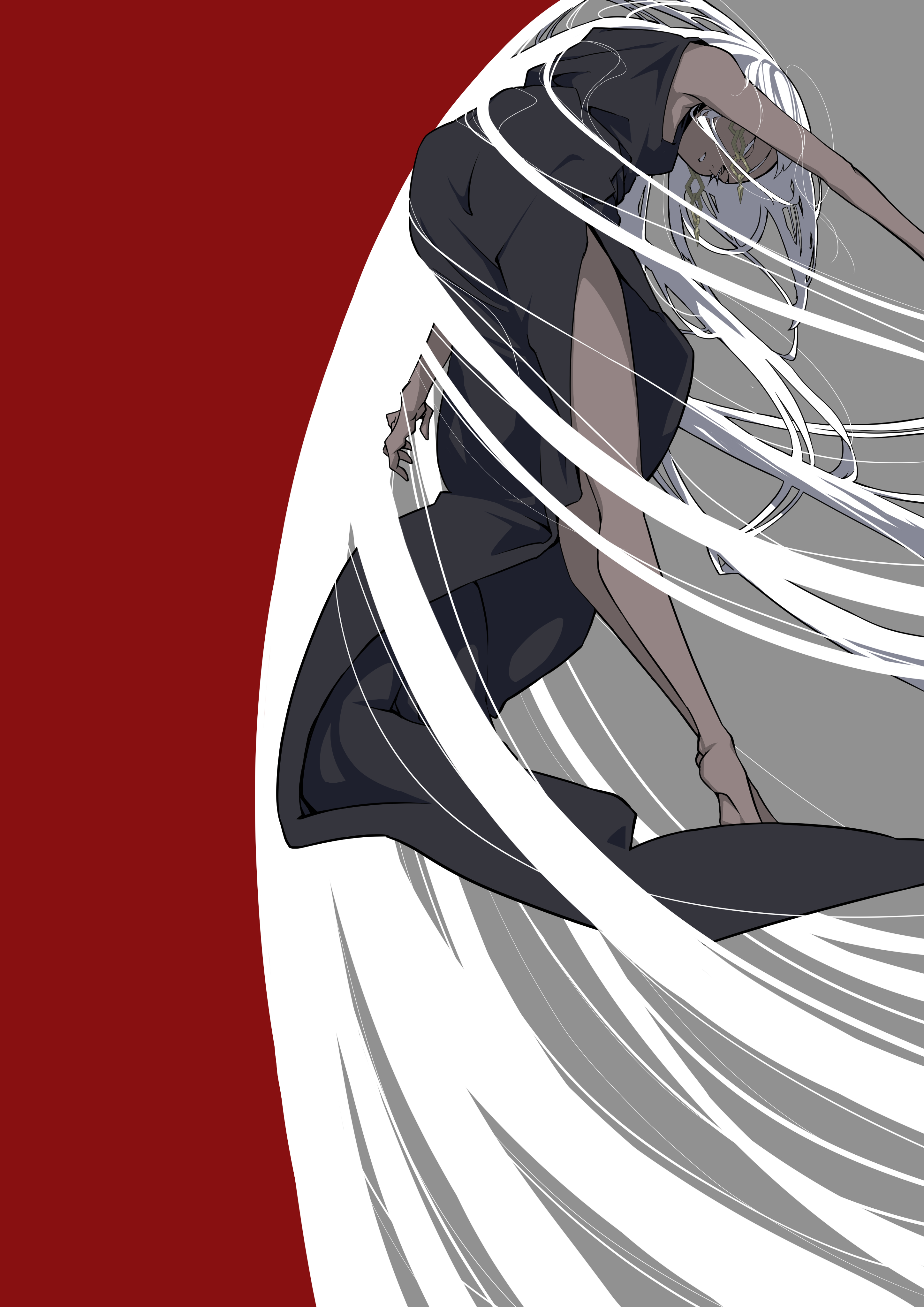 Nico Tina Minimalism Anime Girls White Hair Long Hair 2894x4093