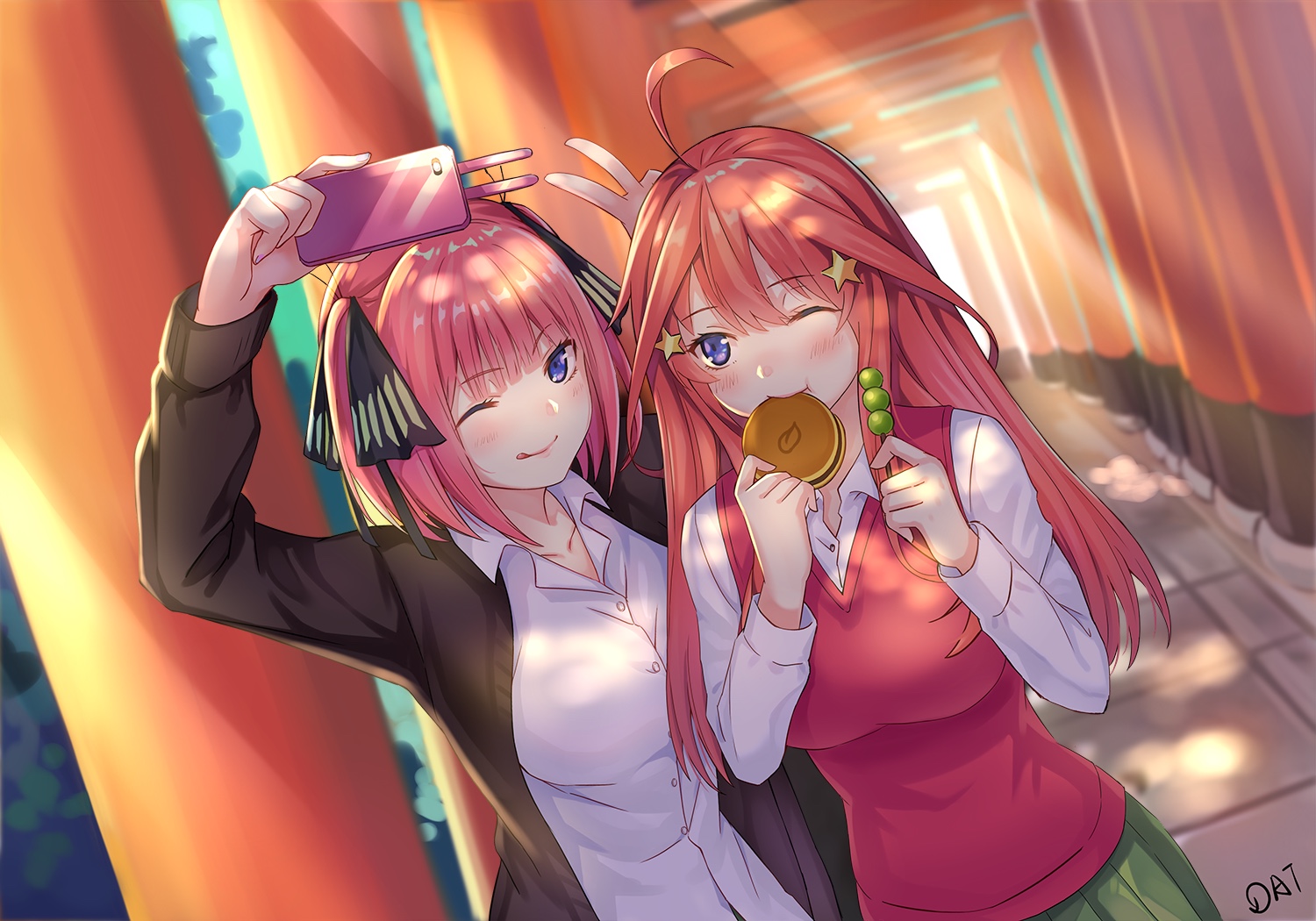 Anime Anime Girls 5 Toubun No Hanayome Nakano Nino Nakano Itsuki Short Hair Pink Hair Long Hair Redh 1500x1050