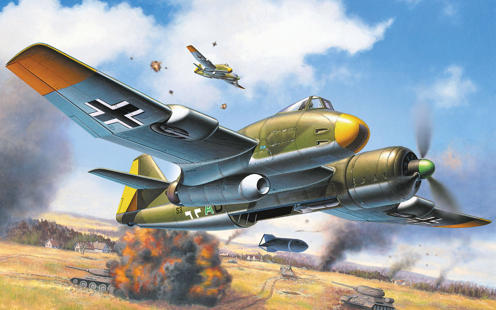 Aircraft War Flying Sky Army Military Blohm Voss P 194 Military Vehicle Artwork Clouds Explosion Mis 1680x1050