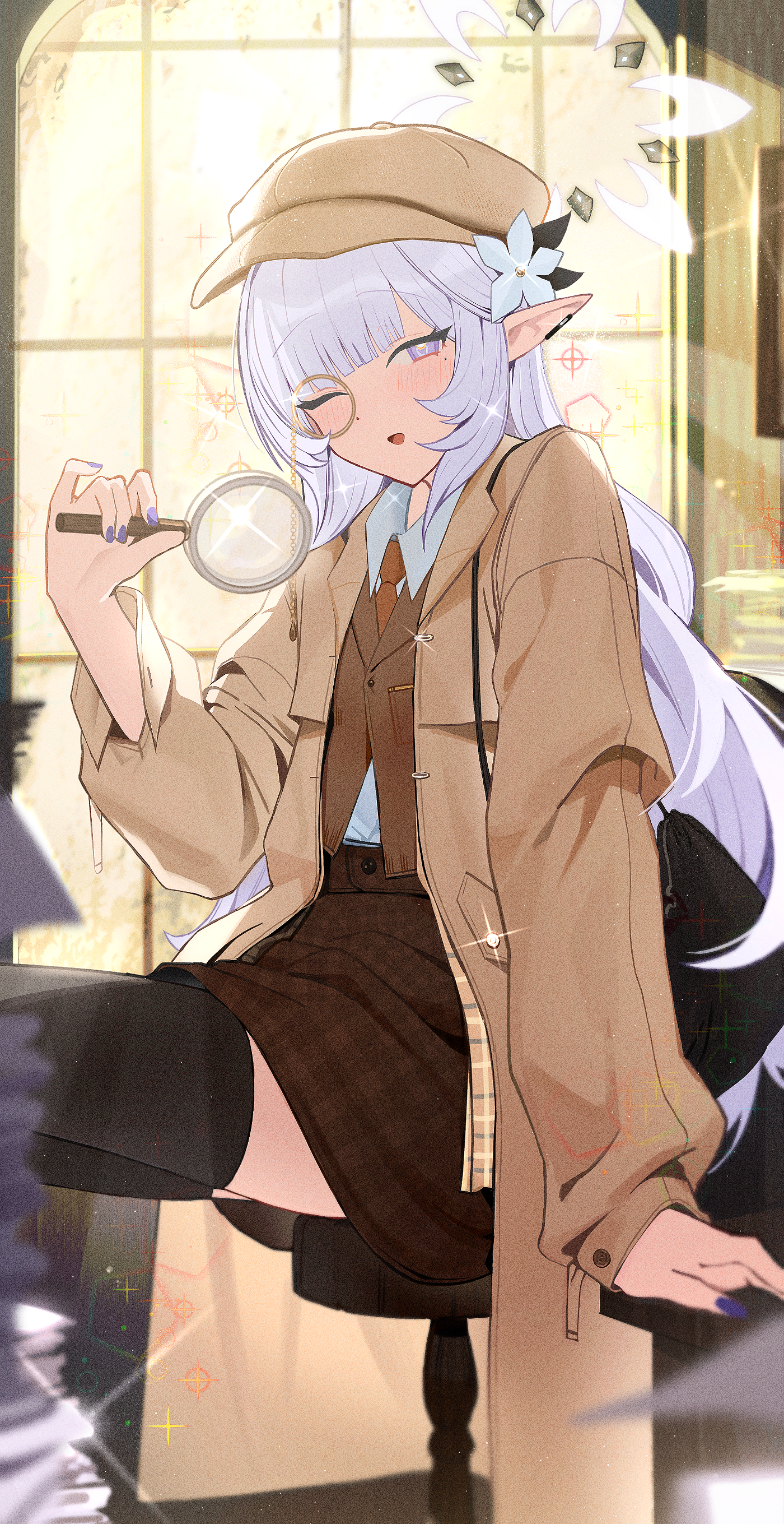Anime Anime Girls Pixiv Looking At Viewer Pointy Ears Sitting Blue Archive Long Hair Akeboshi Himari 1400x2719