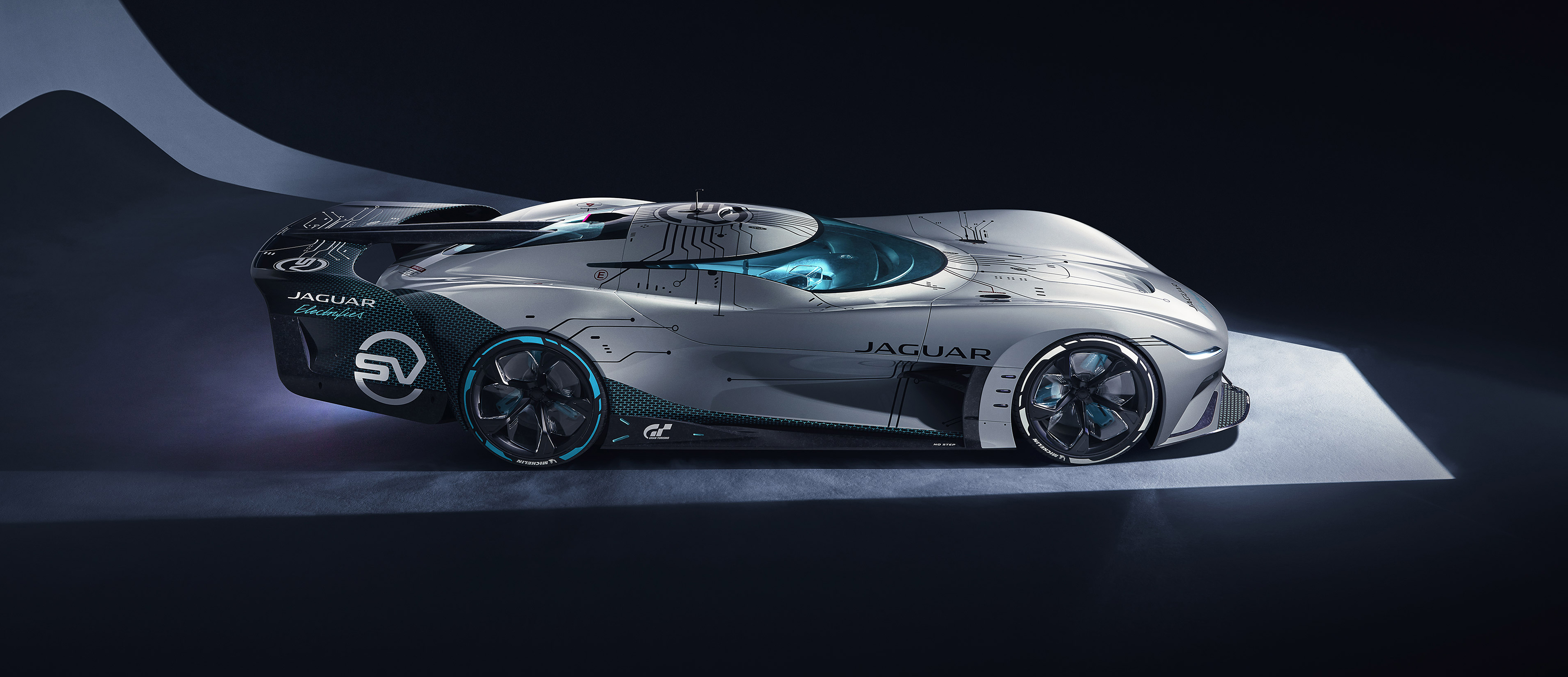 Jaguar Car Jaguar Vision GT SV Behance Car Vehicle Futuristic Concept Cars CGi Vision Gran Turismo S 3840x1659