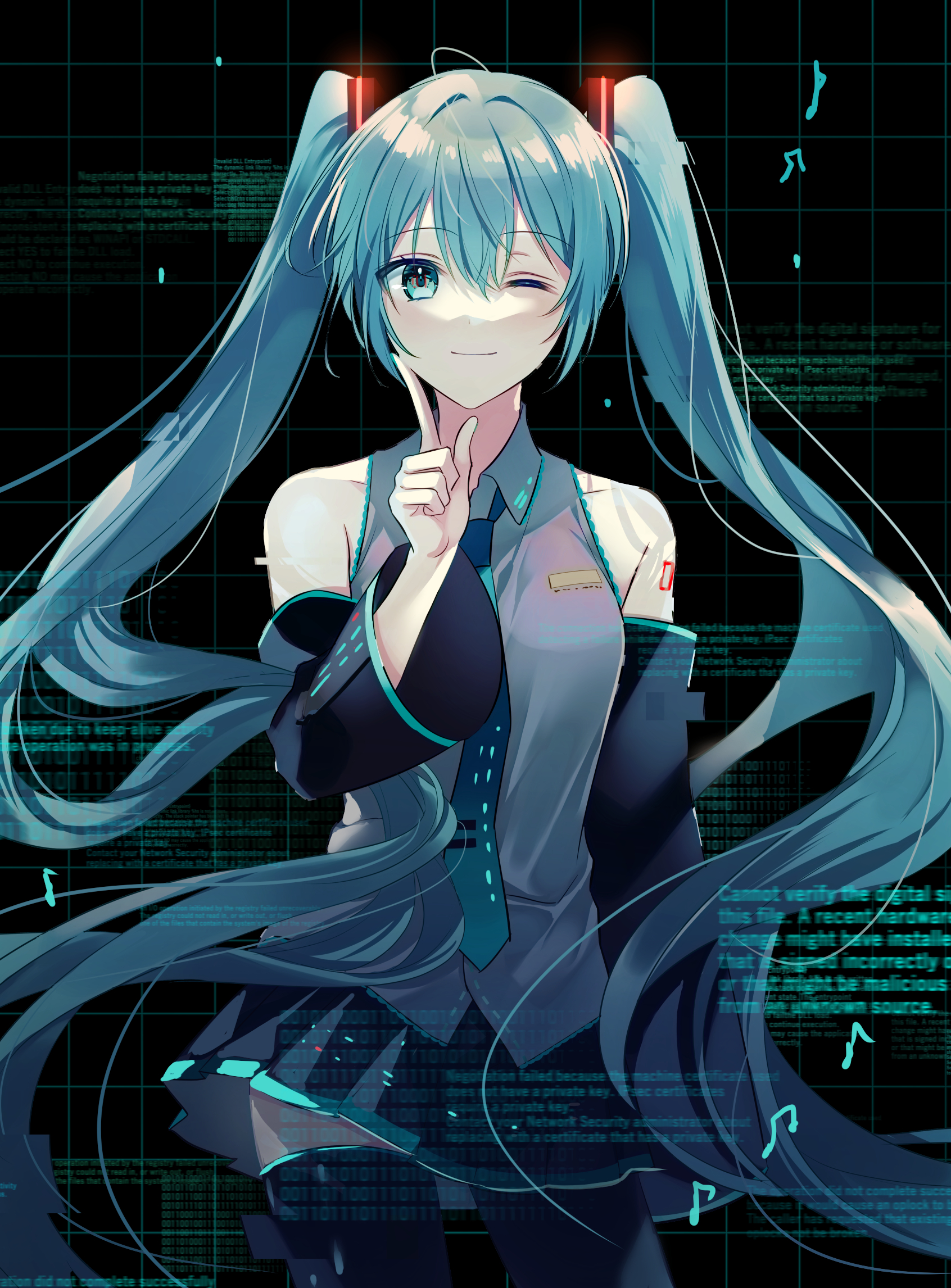 Anime Anime Girls Vocaloid Hatsune Miku Twintails One Eye Closed Blue Hair Blue Eyes Smiling 1692x2292