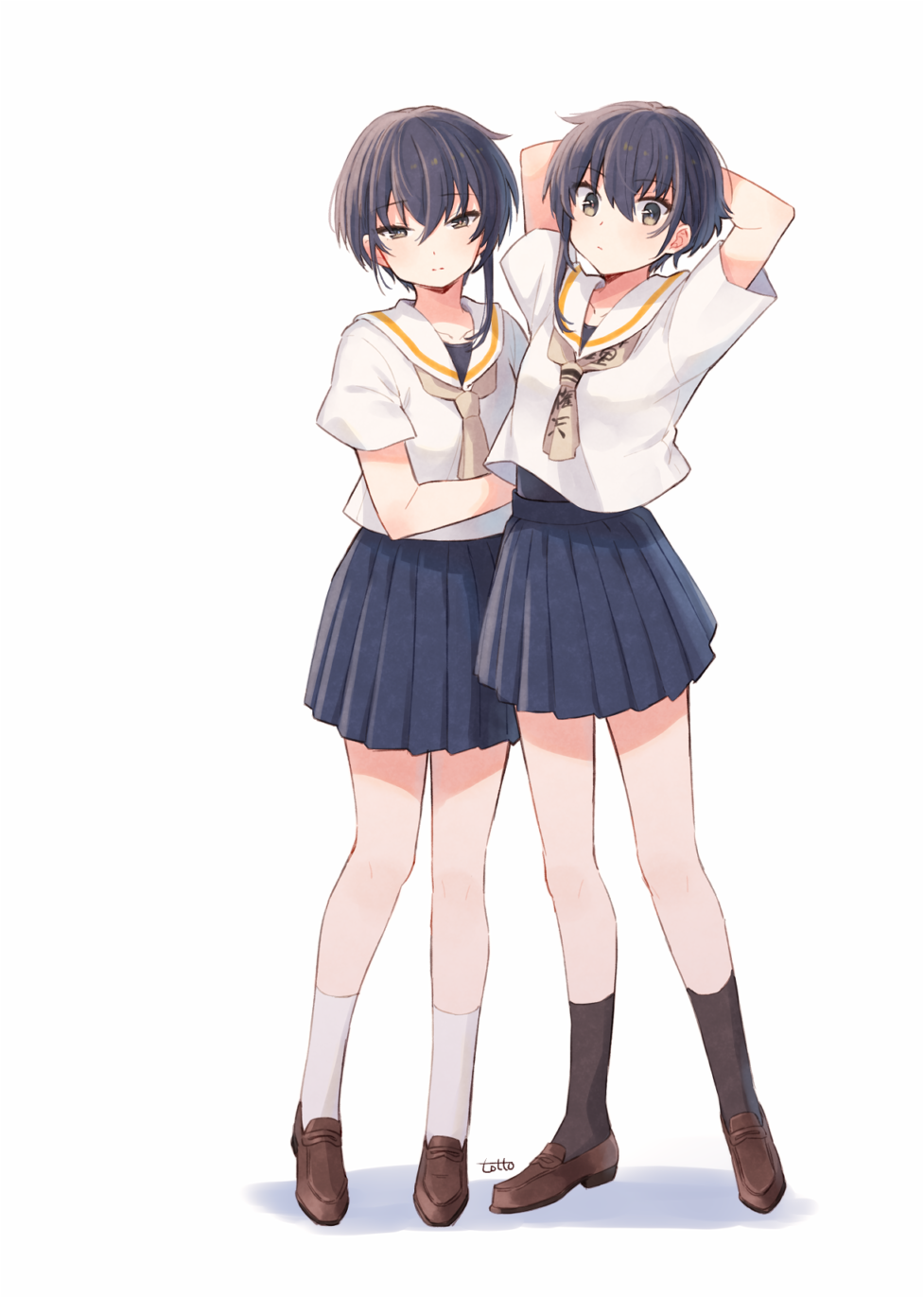 Anime Anime Girls Kantai Collection I 13 KanColle I 14 KanColle Short Hair Black Hair Twins Artwork  977x1372