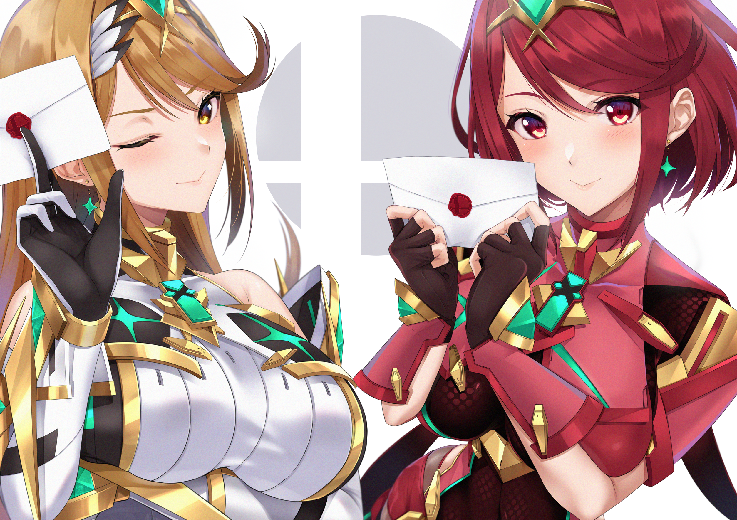 Anime Anime Girls Homura Xenoblade 2 Hikari Xenoblade Chronicles 2 Short Hair Redhead Long Hair Blon 2508x1771