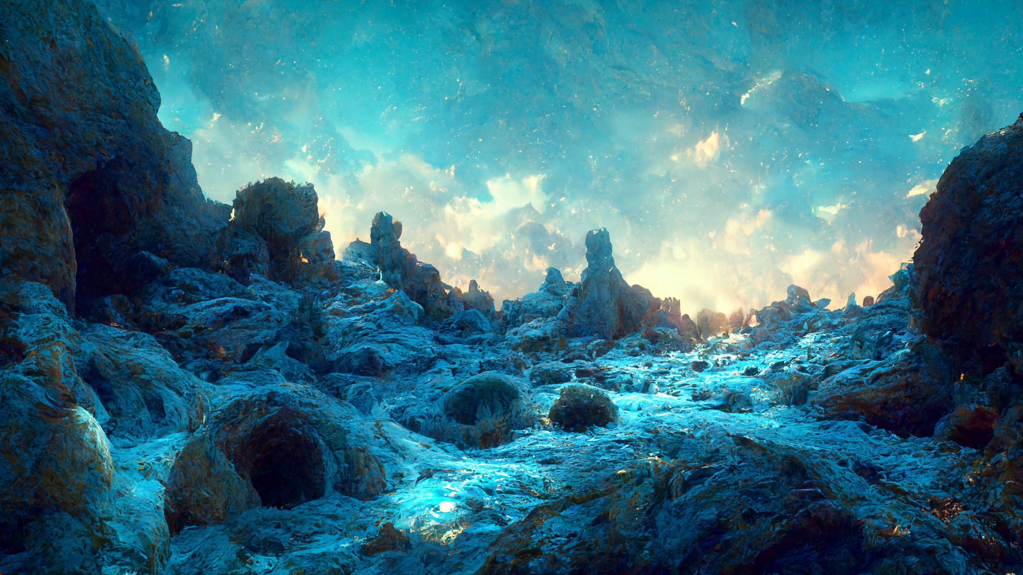 Blue Crystal Ice Crystals Cave Clouds 2048x1152