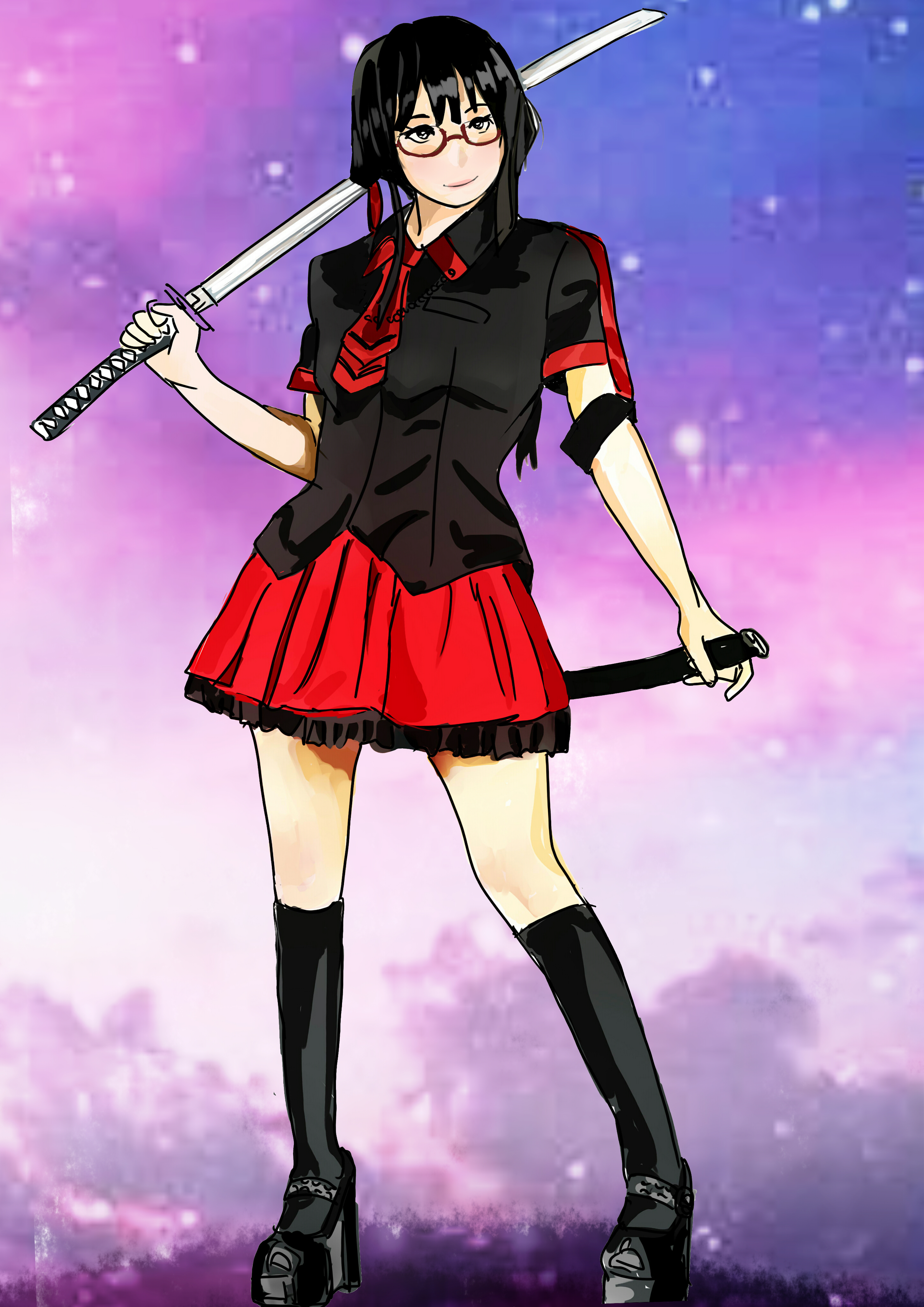 Anime Anime Girls Blood C Kisaragi Saya Long Hair Black Hair Solo Artwork Digital Art Fan Art Katana 2893x4092
