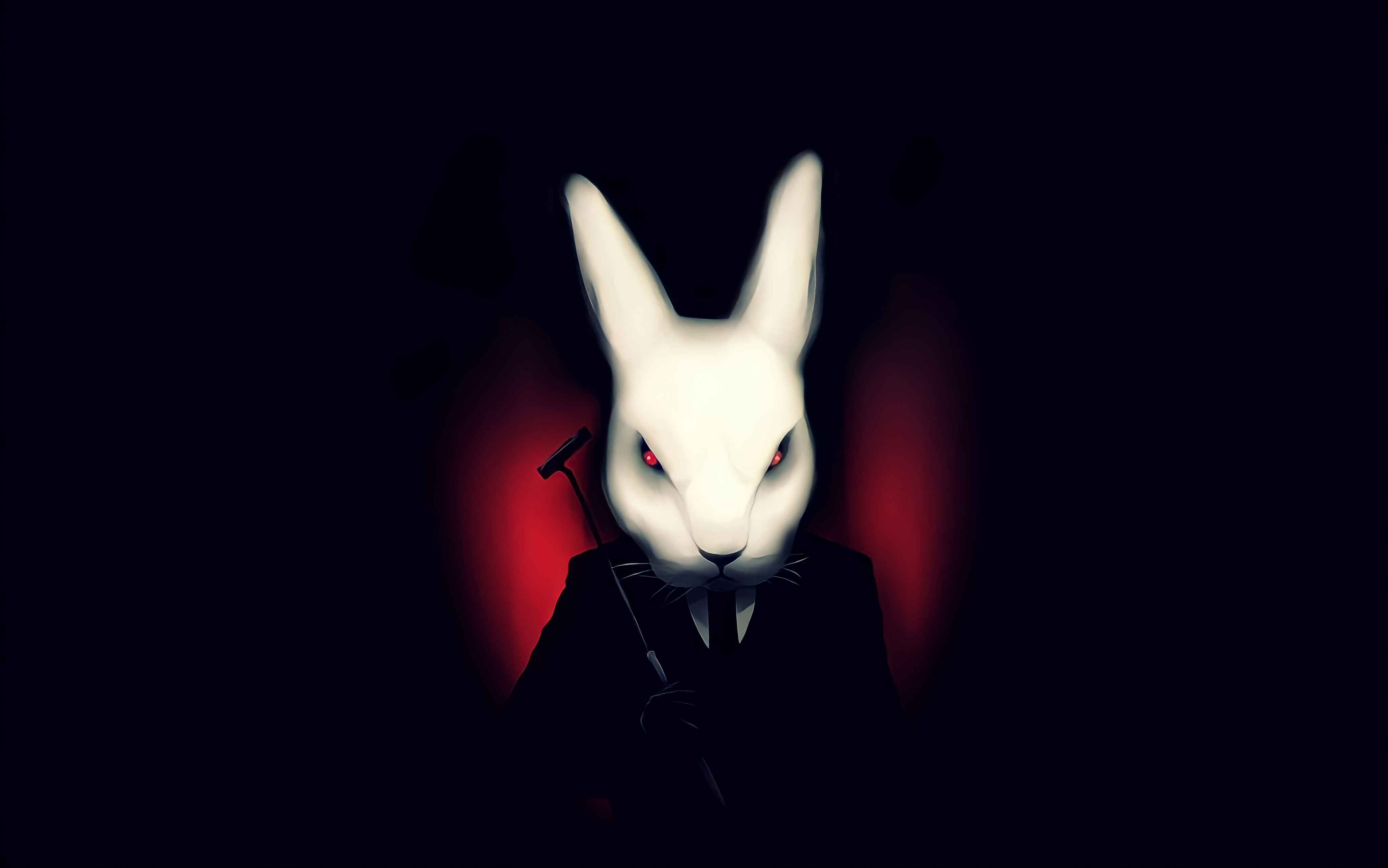 Animals Rabbits Creepy Simple Background Fangs Red Eyes Black Background 4096x2562