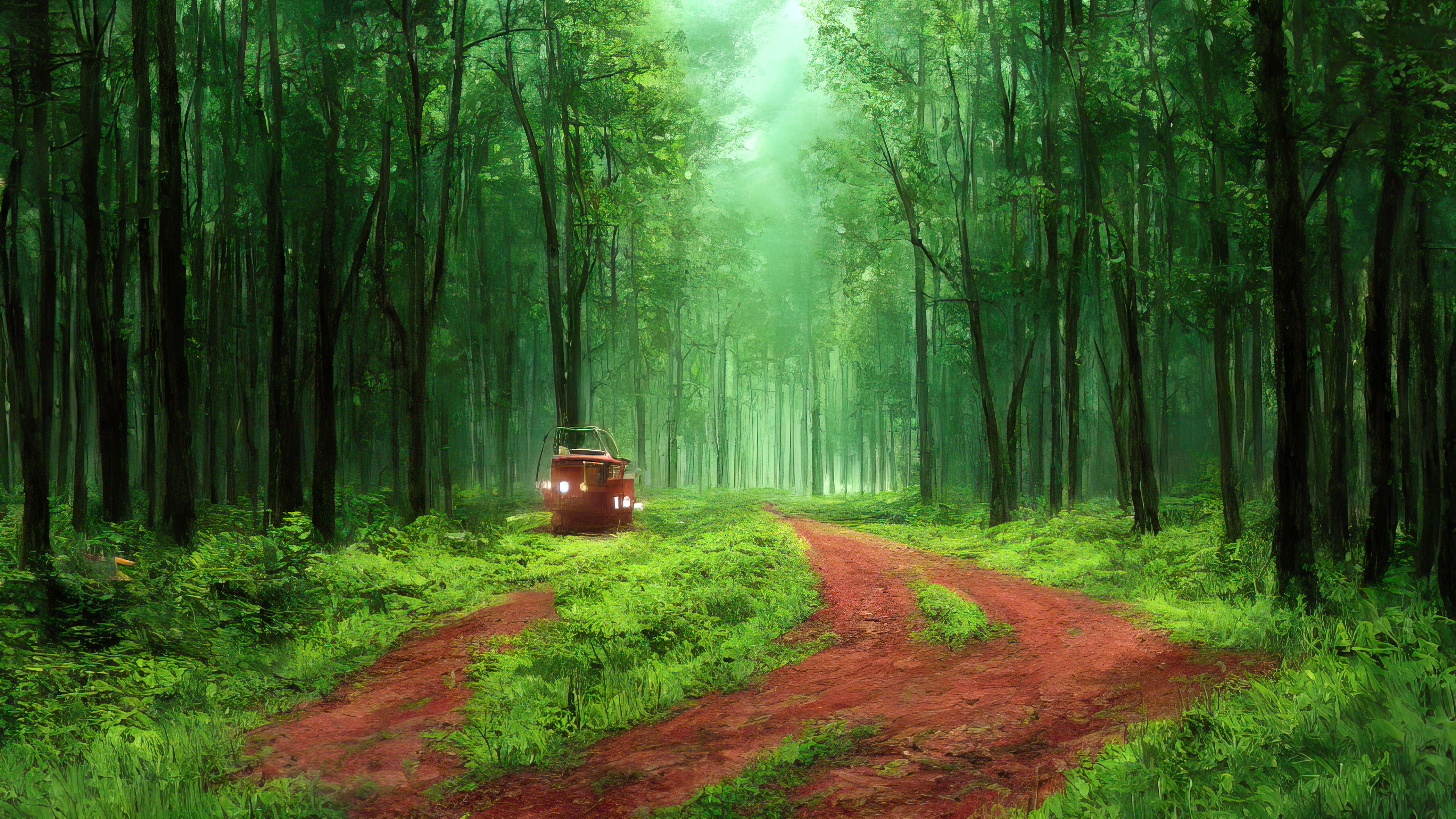 Ai Art Stable Diffusion Forest Trees Dirt Road Tractors Path Grass 3840x2160