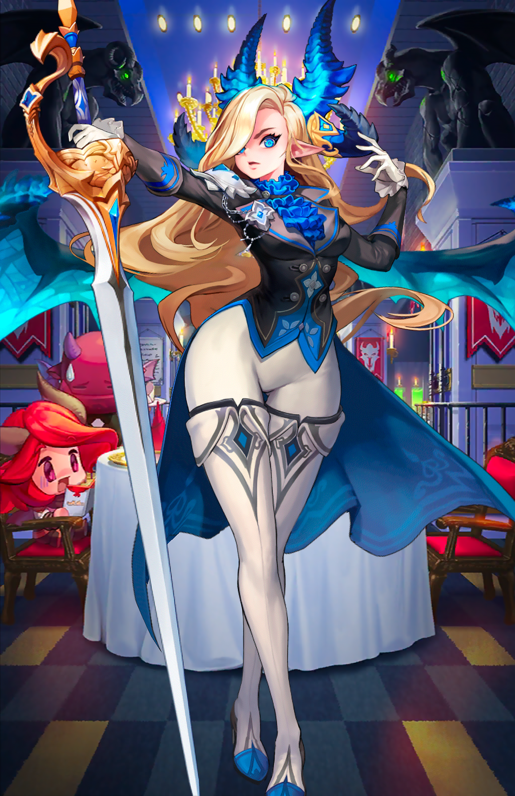 Guardian Tales Bianca Guardian Tales Artwork Anime Girls Pointy Ears Blonde Blue Eyes Sword 1799x2778