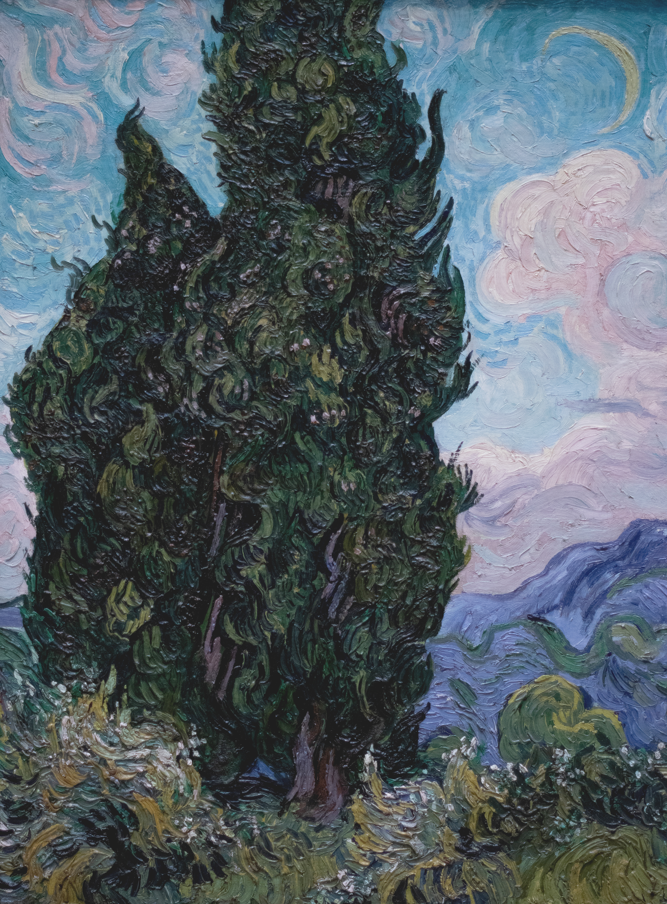 Vincent Van Gogh Clouds Cypress Pastel Artwork Painting Classic Art 2834x3840