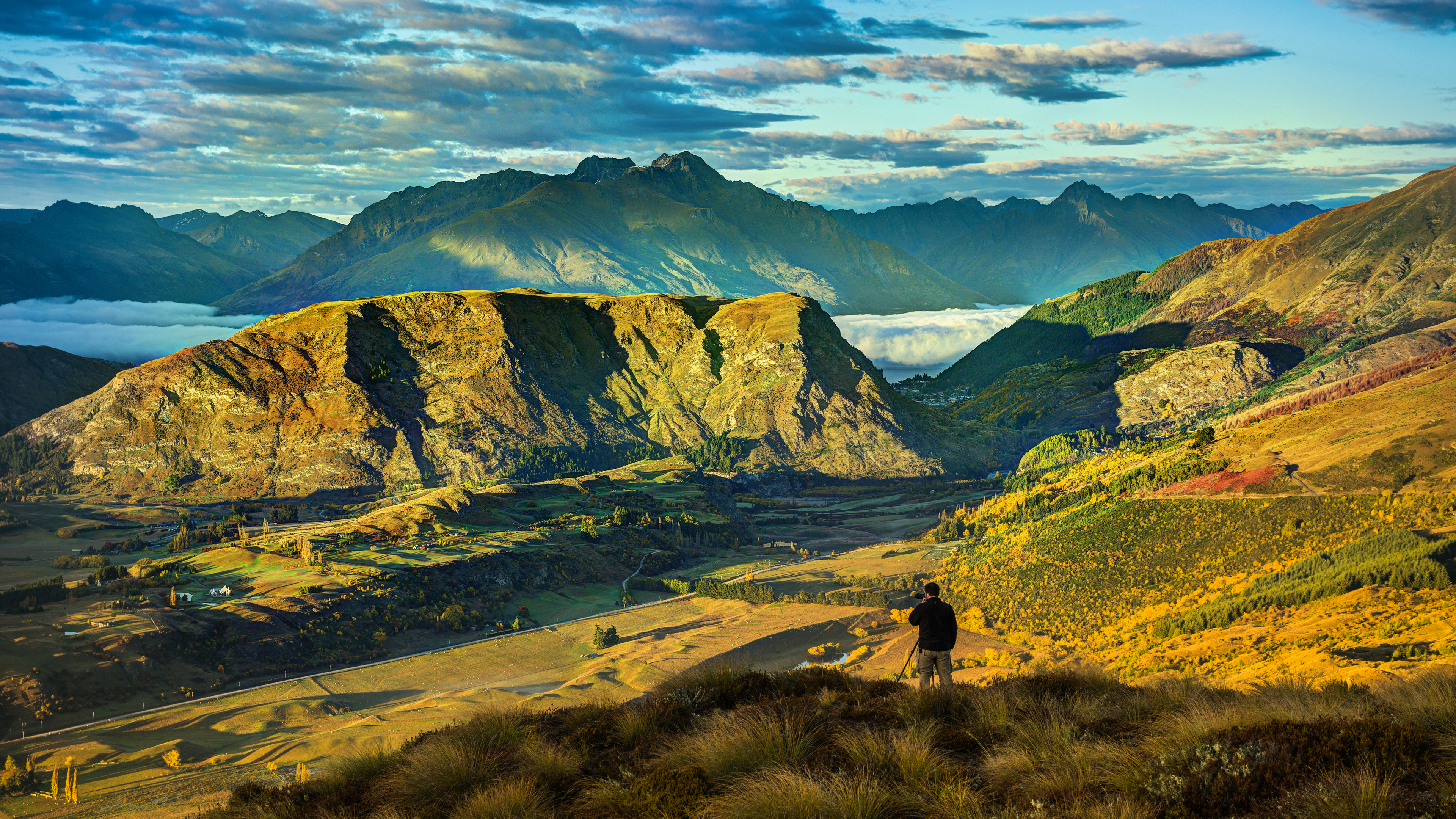 Landscape 4K Mountain Top Mountains Field Clouds Sky New Zealand Queenstown Nature 3840x2160