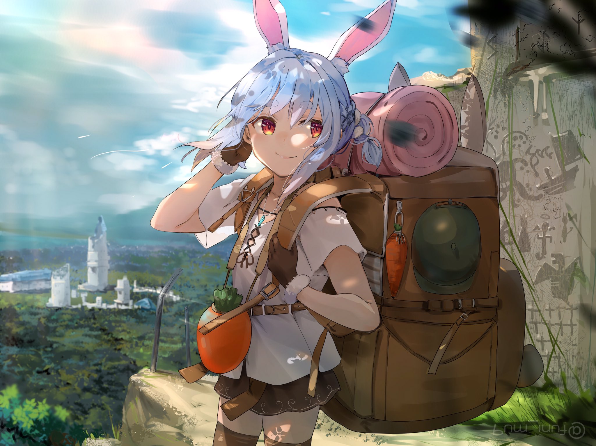 Hololive Usada Pekora Bunny Girl Fantasy Castle Backpacks Carrots Blue Hair Bunny Ears Virtual Youtu 2048x1534