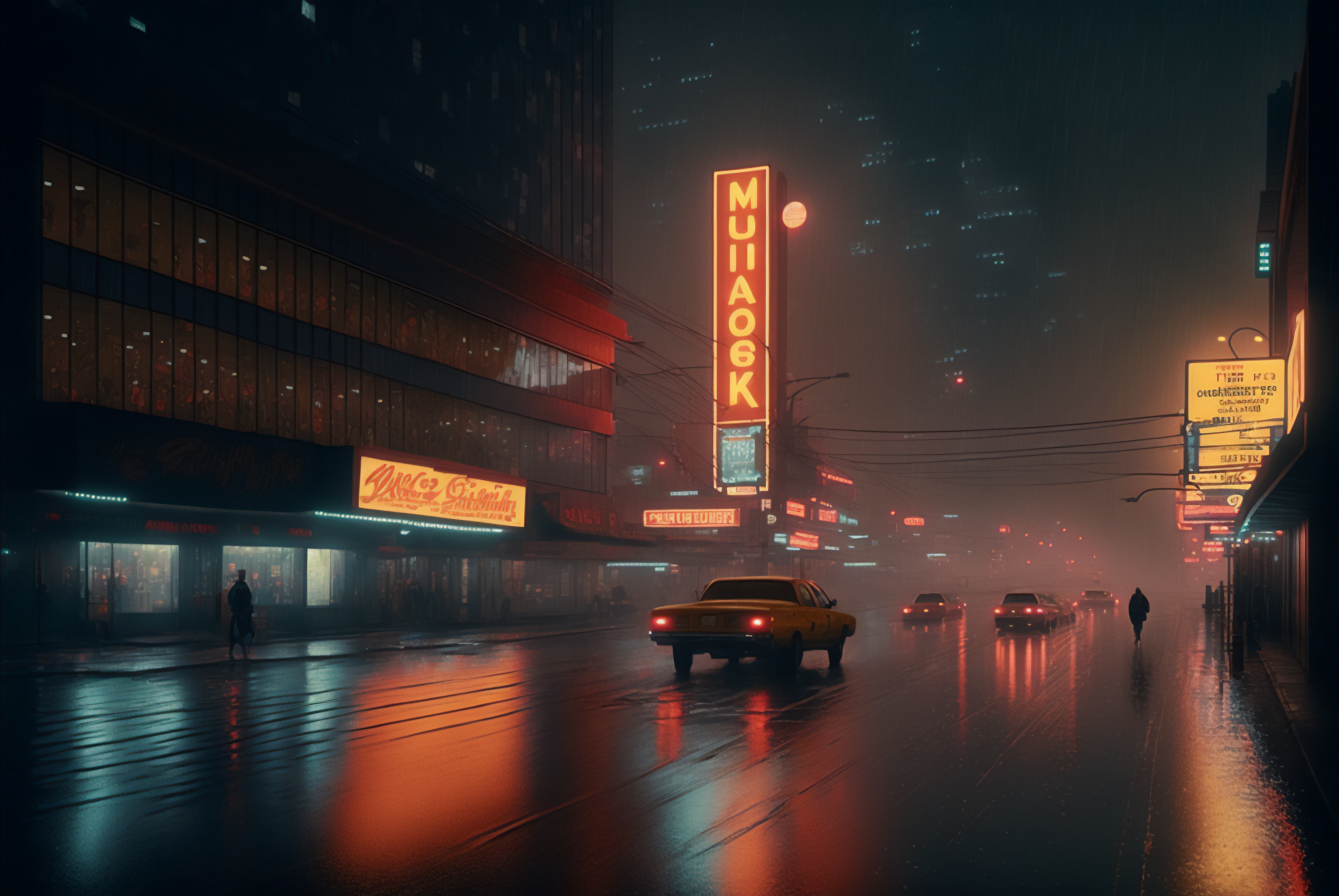 Ai Art Blade Runner Cyberpunk Noir City Street Rain Neon Detectives City Lights Taillights 3060x2048