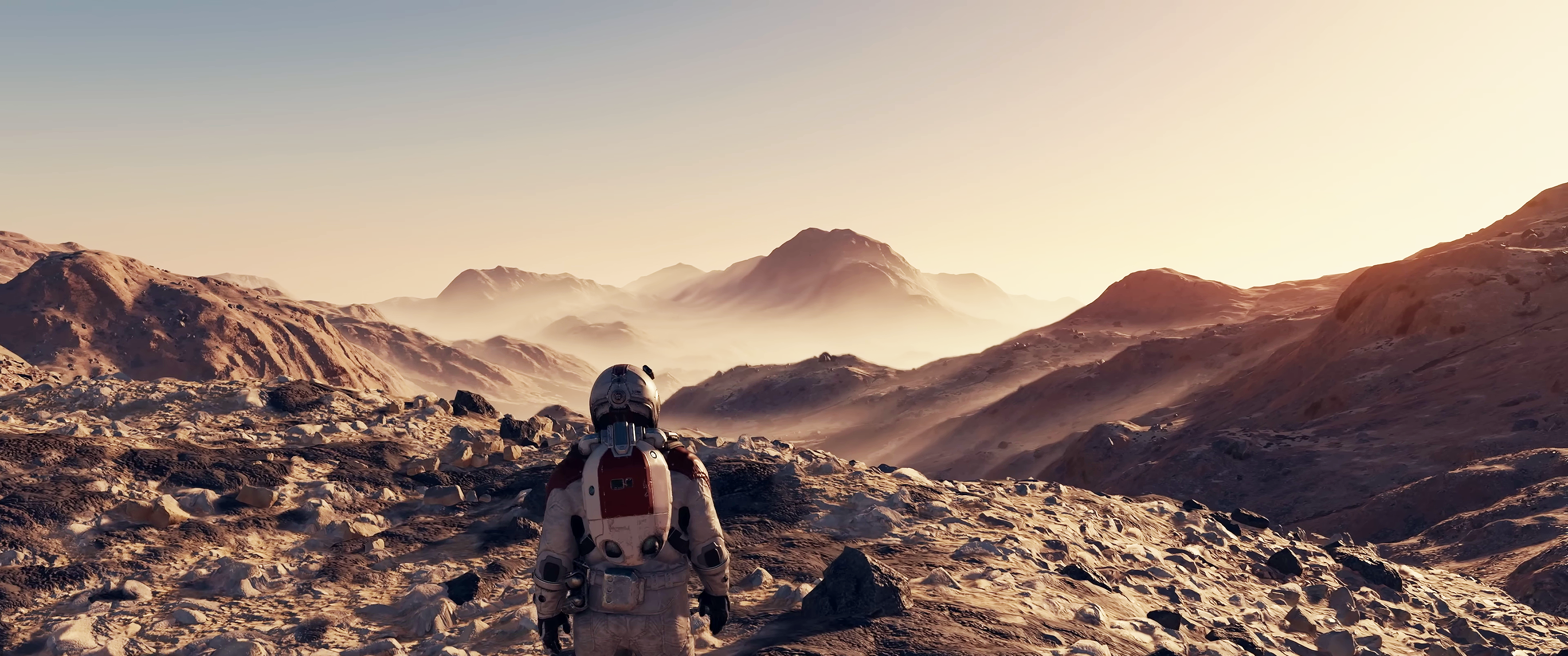 Starfield Bethesda Softworks Space Video Game Art Rocks Video Games Mountains Landscape Spacesuit 3440x1440