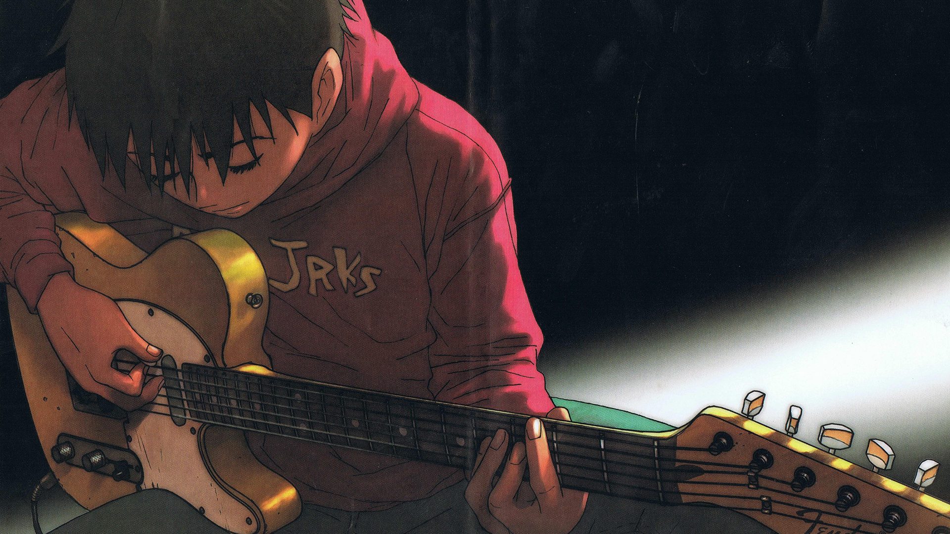 Guitar Beck Anime Boys Closed Eyes Musical Instrument Simple Background Minimalism 1920x1080