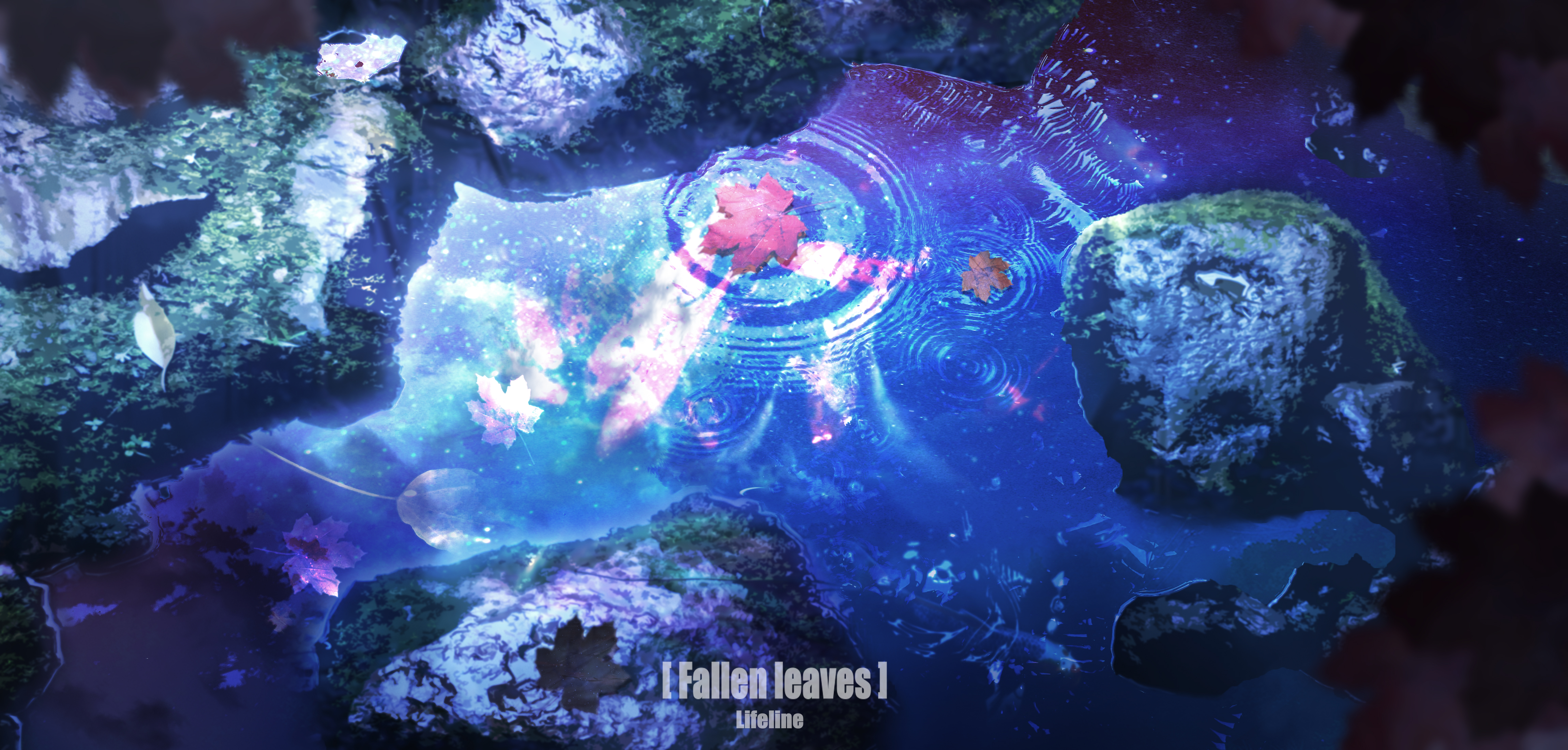 Lifeline Anime Water Rocks Leaves Digital Art Artwork 4600x2200