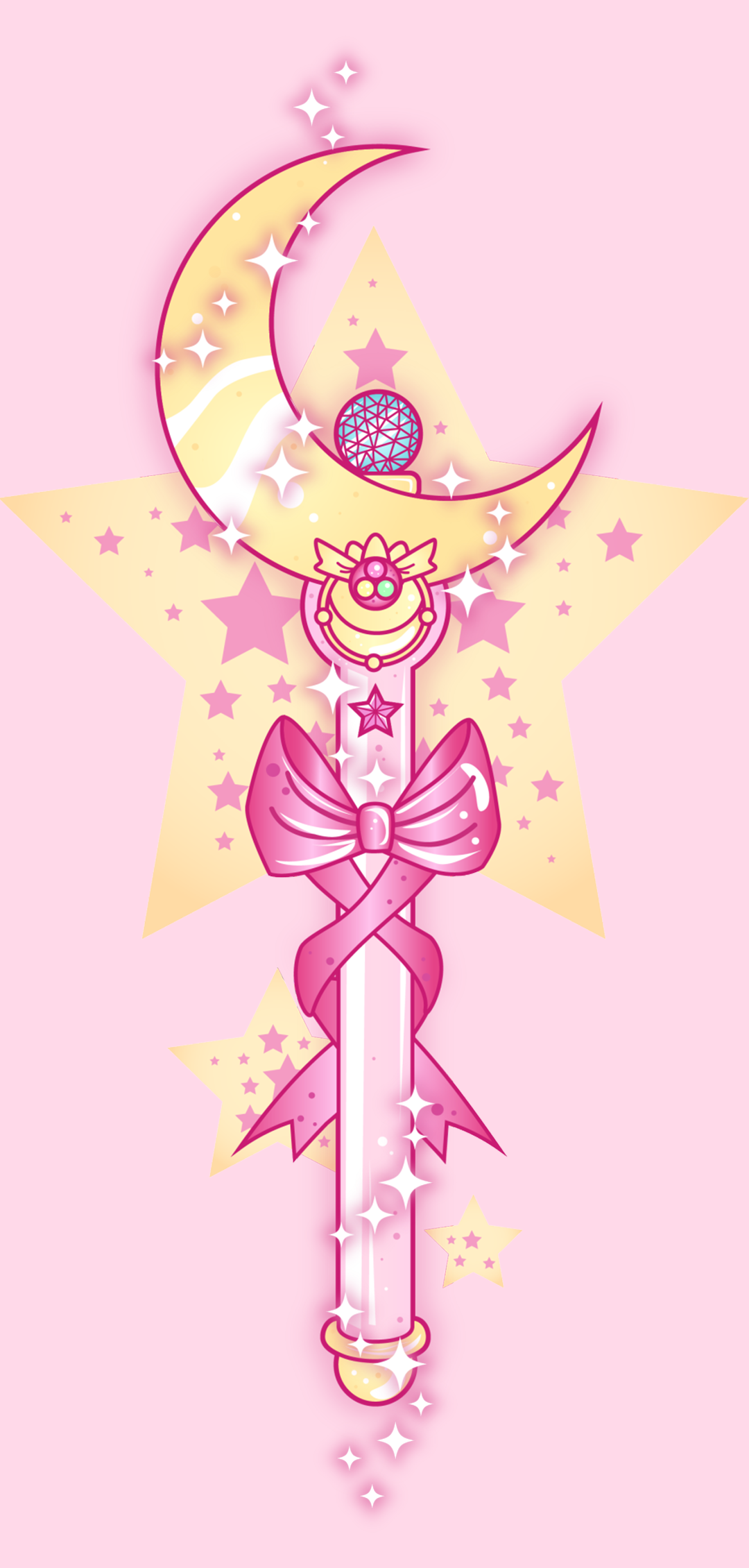Pink Crescent Moon Moon Portrait Display Sailor Moon Minimalism Bow Tie Simple Background Stars Pink 1080x2260