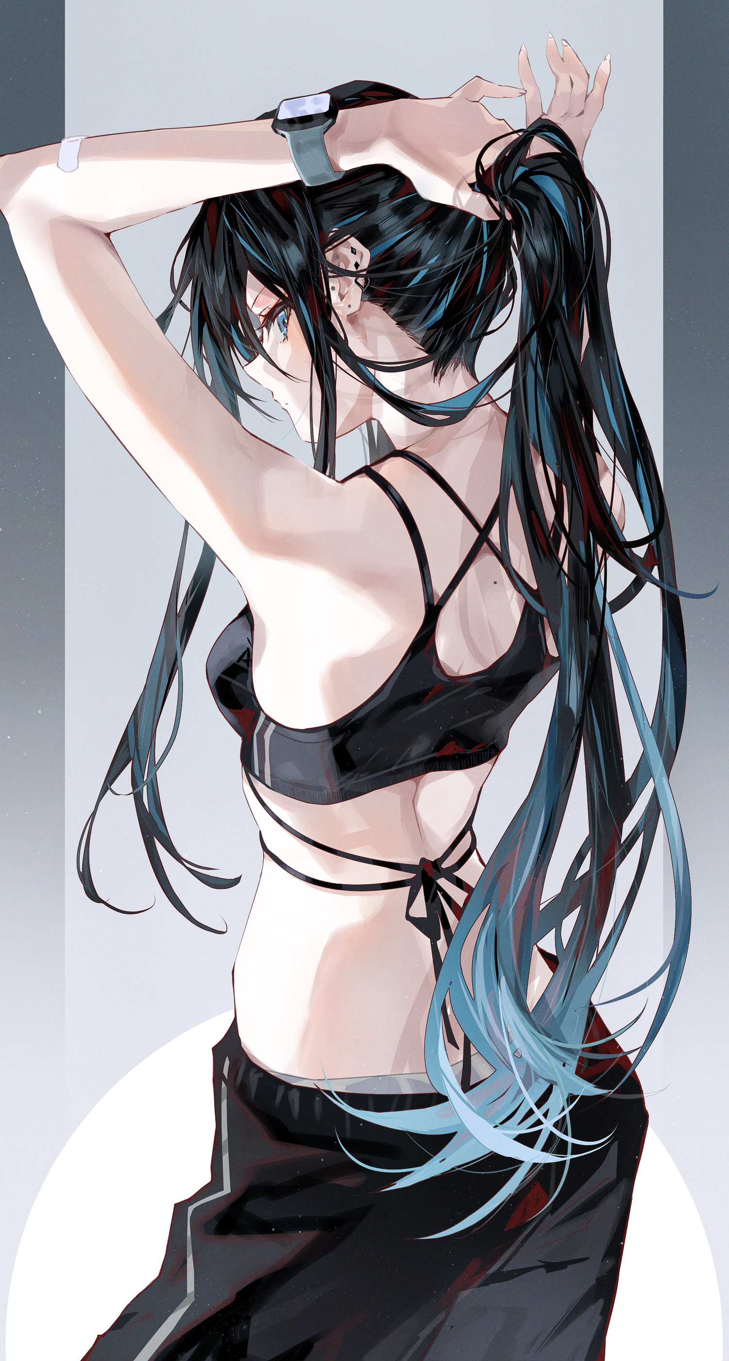 Anime Girls Blue Eyes Looking Back Long Hair Ponytail Two Tone Hair Looking At Viewer Portrait Displ 1501x2800
