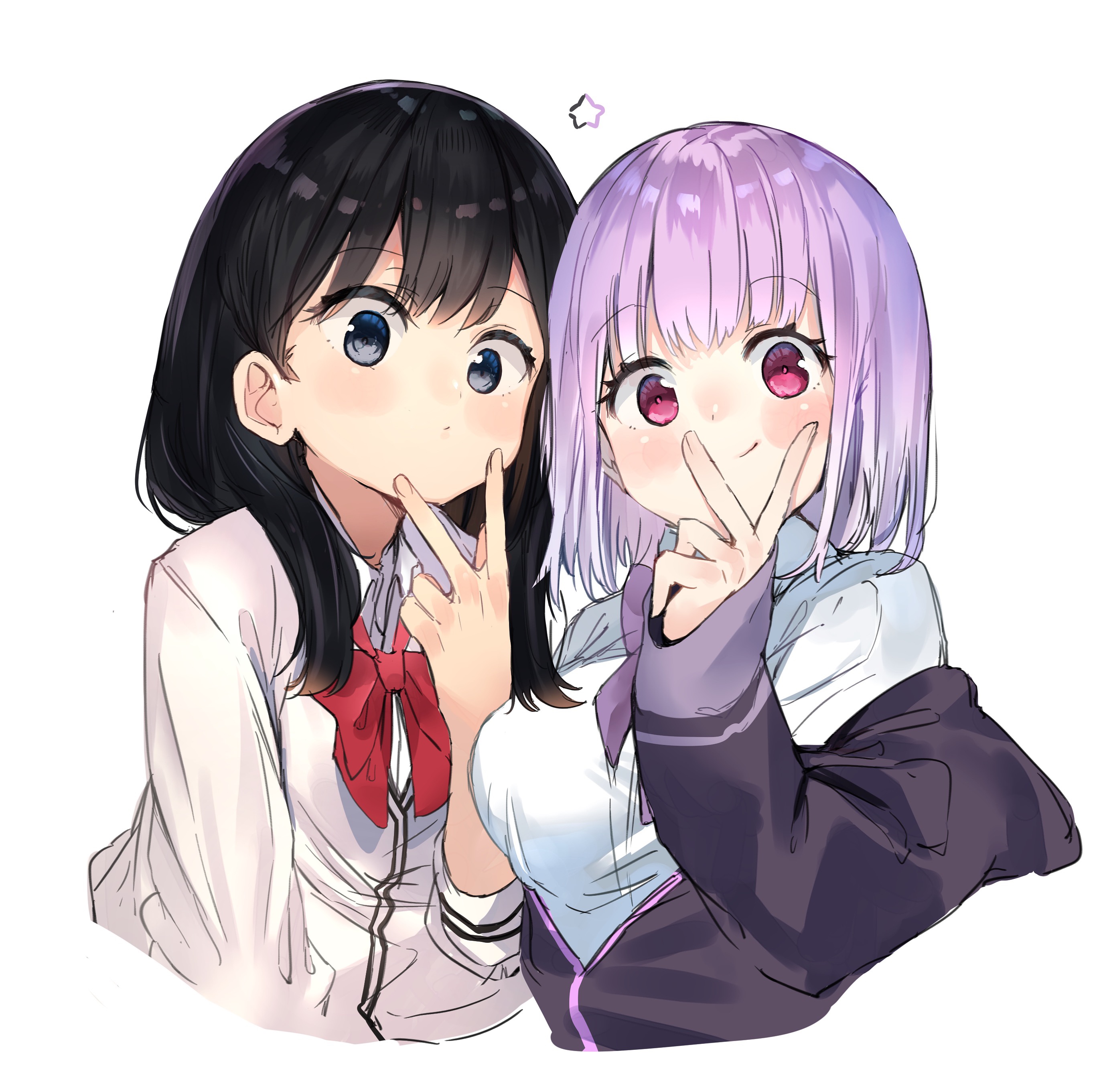 Anime Anime Girls SSSS GRiDMAN Takarada Rikka Shinjou Akane Long Hair Black Hair Short Hair Pink Hai 2730x2722