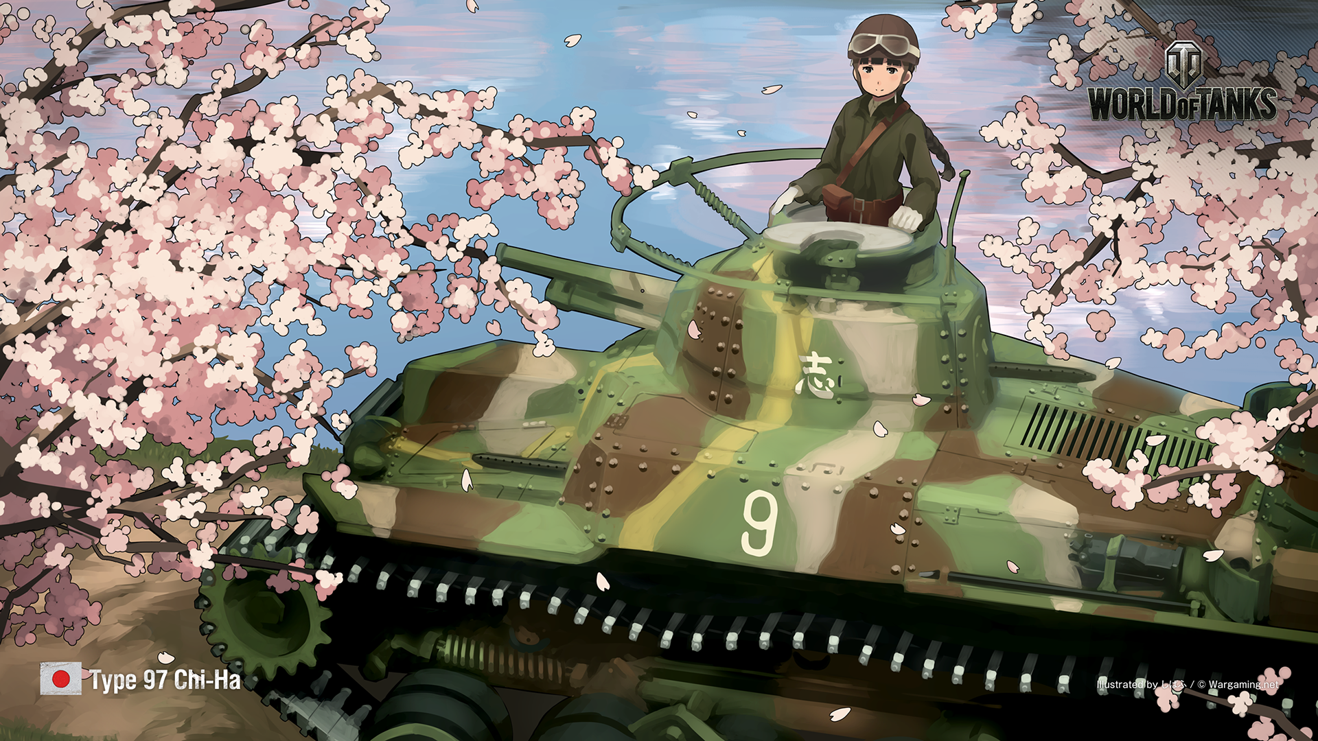 World Of Tanks Kantai Collection Flowers Military Vehicle Tank Uniform Helmet Logo Looking At Viewer 1920x1080
