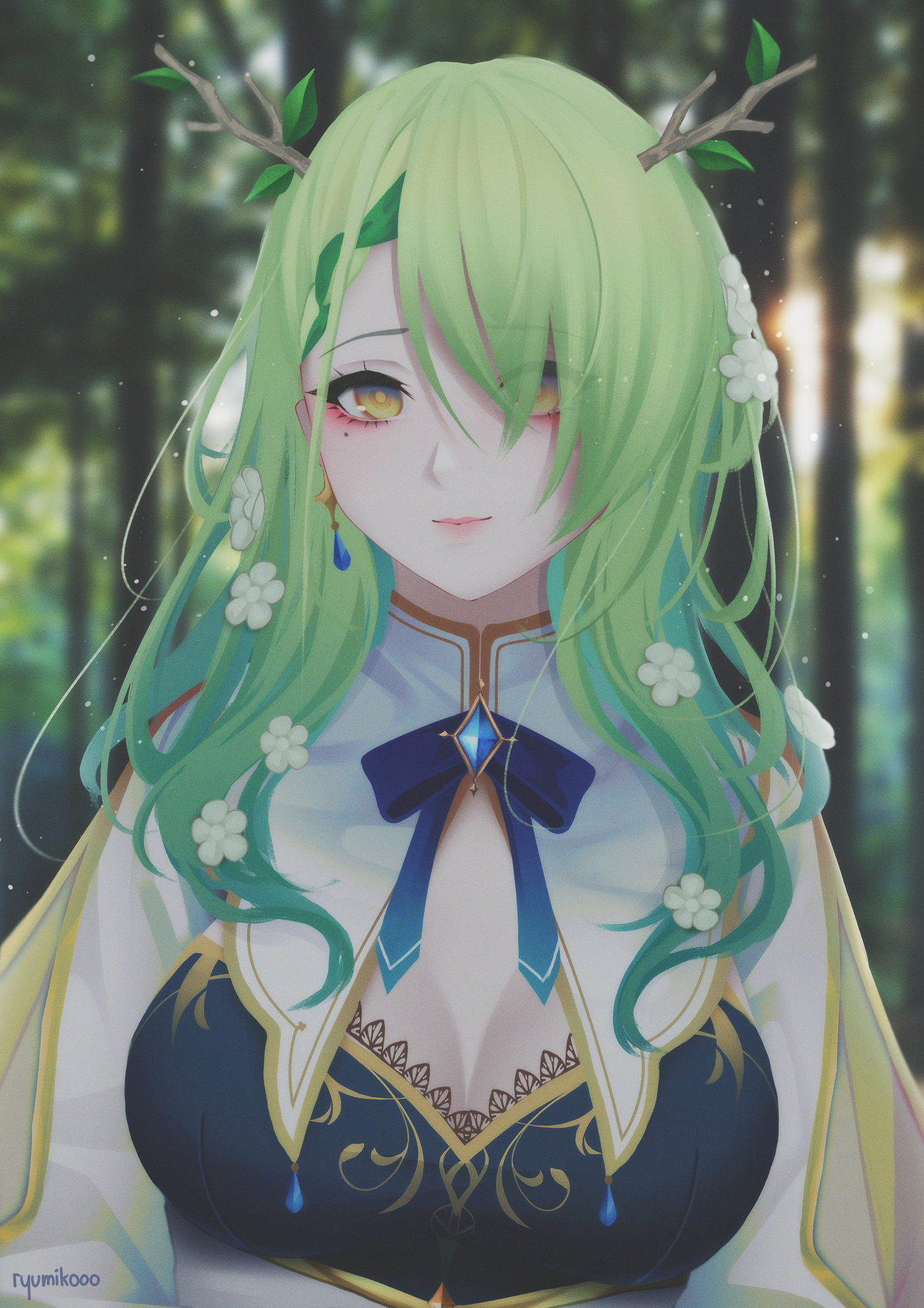 Minimalism Hololive Ceres Fauna Green Hair Green Eyes Hololive English Anime Girls Portrait Display  1414x2000