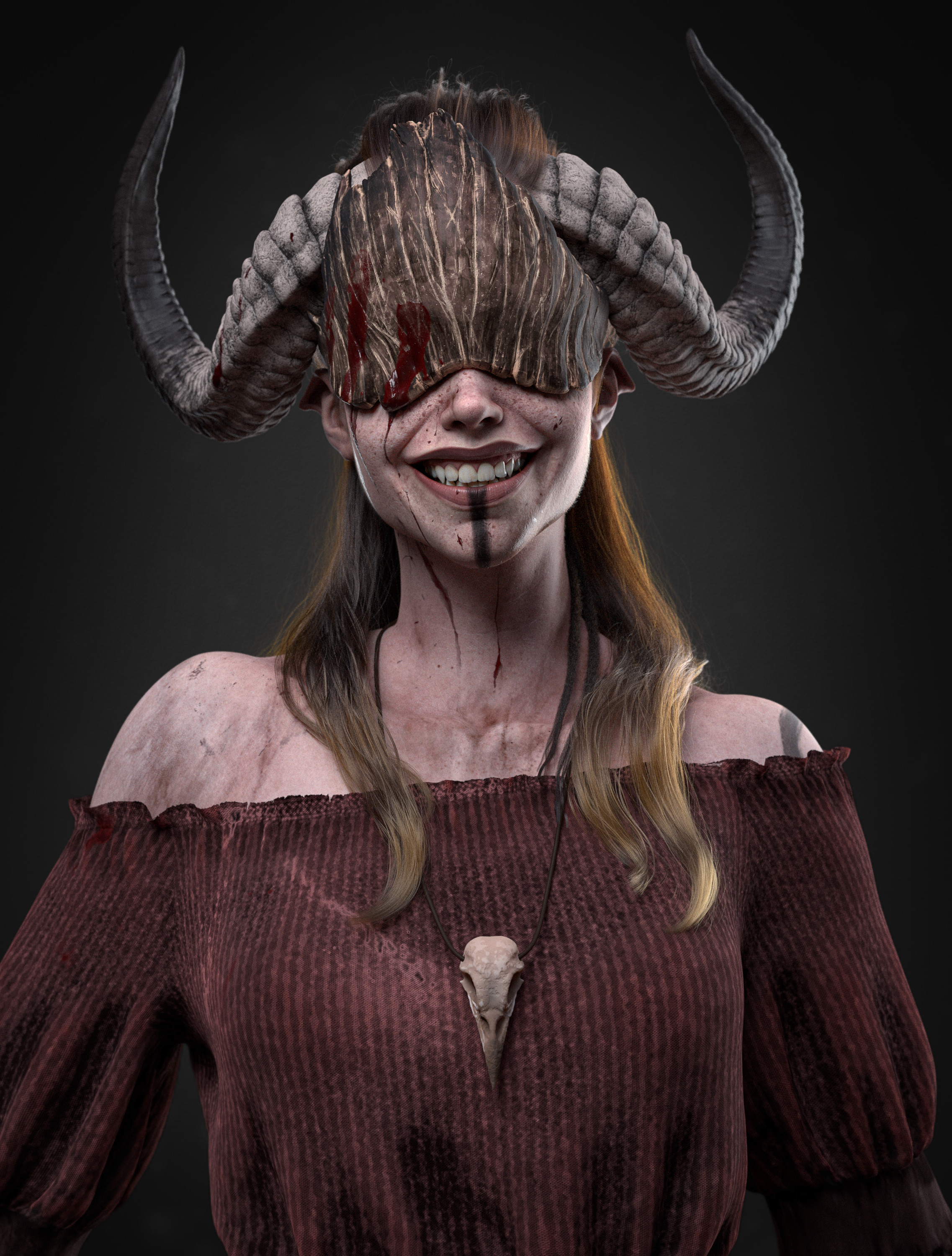 Robin Isola Women Artwork Smiling Horns 3D Fantasy Girl 2274x3000