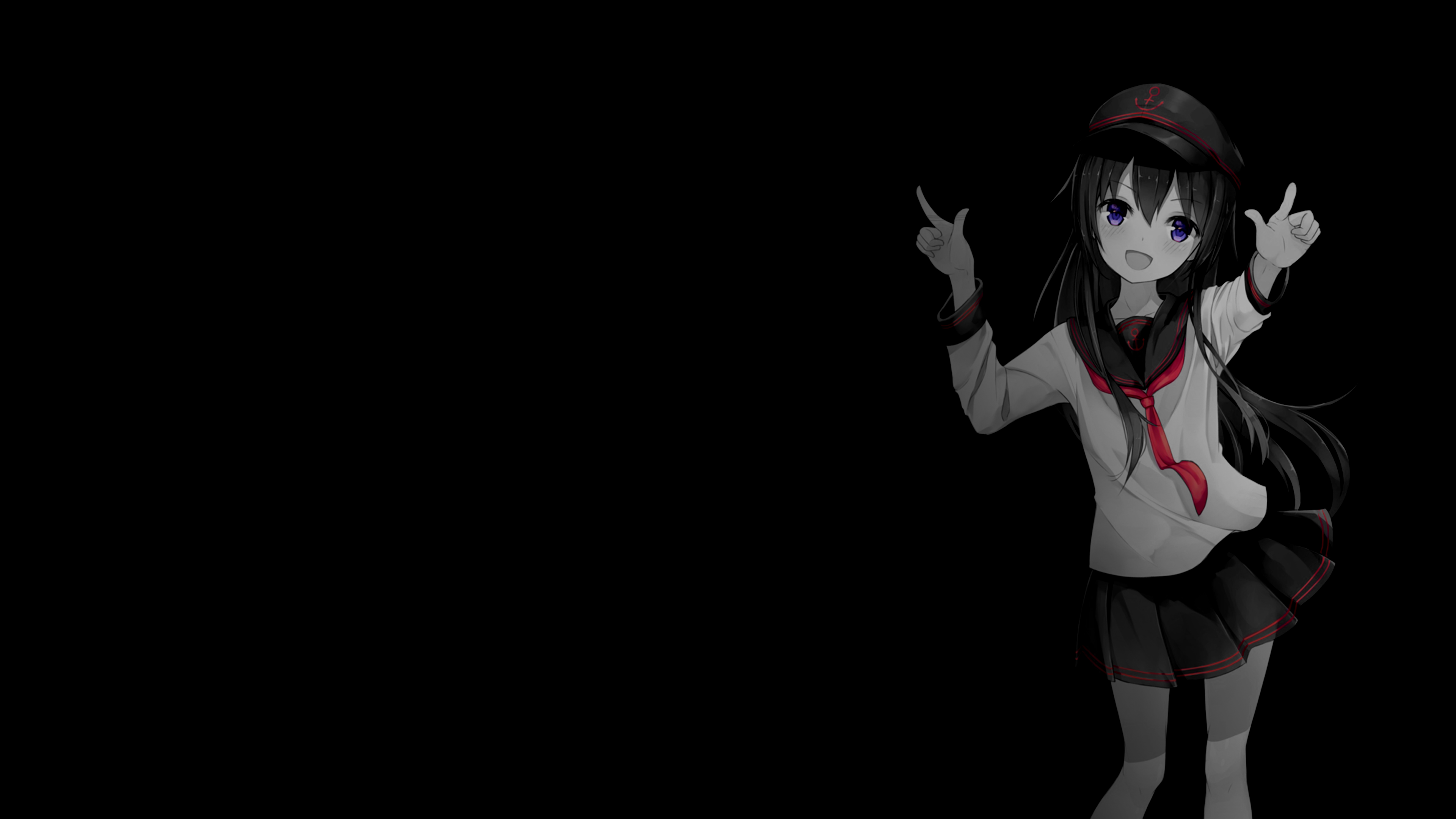 Simple Background Black Background Dark Background Selective Coloring Anime Girls School Uniform Kan 3840x2160