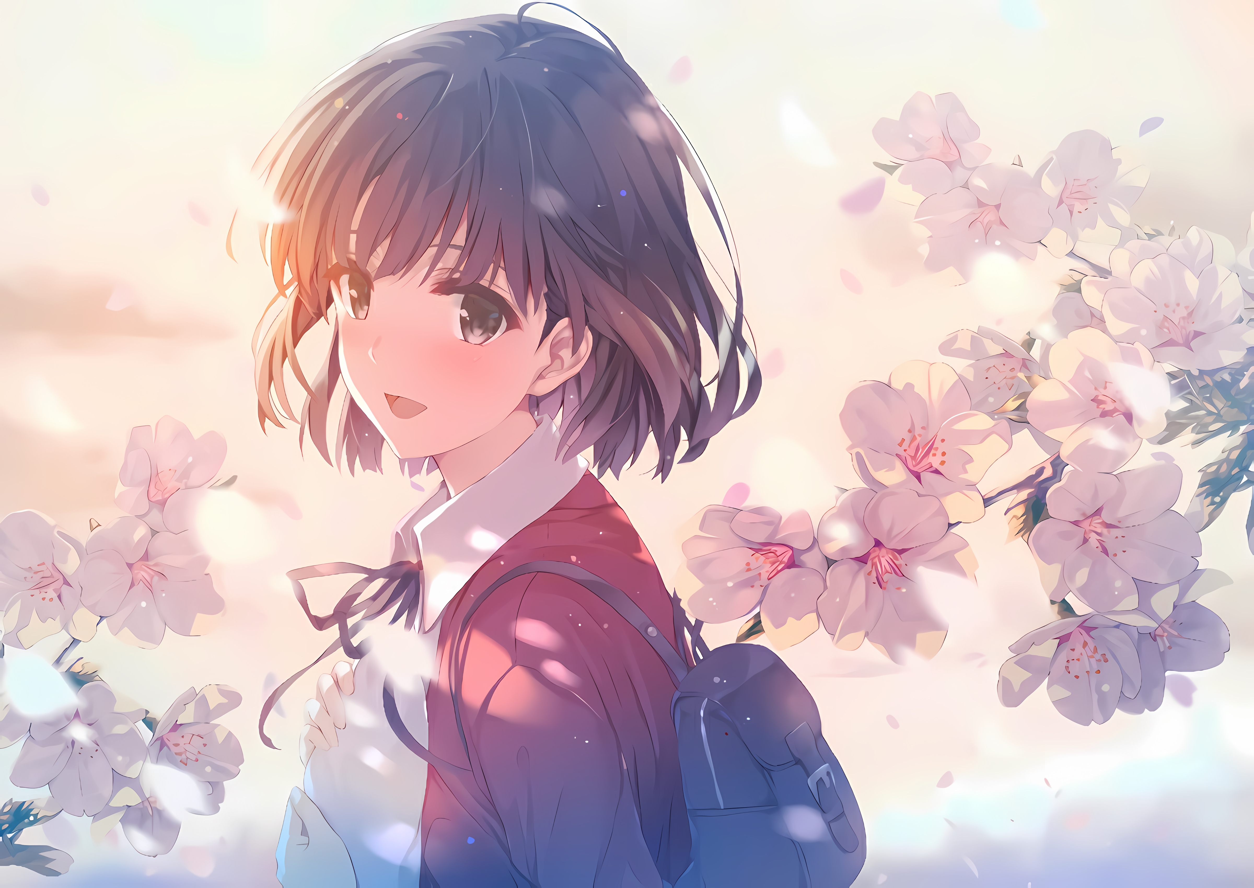 Anime Girls Short Hair Cherry Blossom Backpacks Katou Megumi Saenai Heroine No Sodatekata Flowers Lo 4800x3400