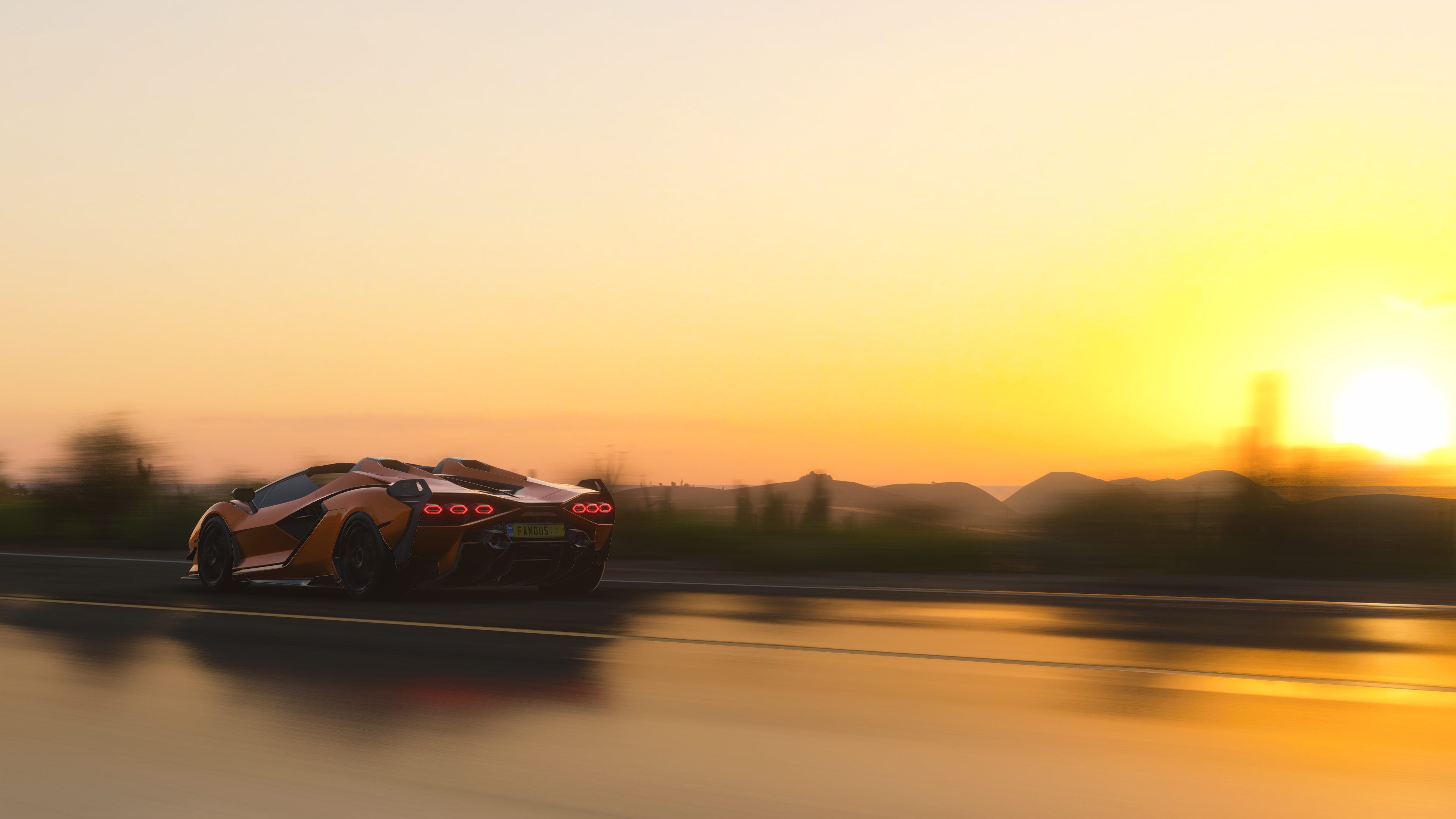 Forza Horizon 5 Lamborghini PC Gaming Xbox Serie X Car Rear View Taillights Sunset Sunset Glow Simpl 3840x2160