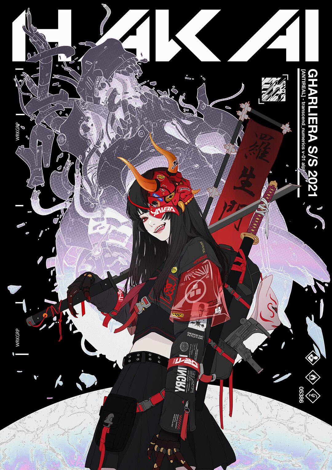Demon Katana Anime Anime Girls Horns Mask Black Hair Long Hair Women With Swords Sword Weapon Girl W 1080x1527