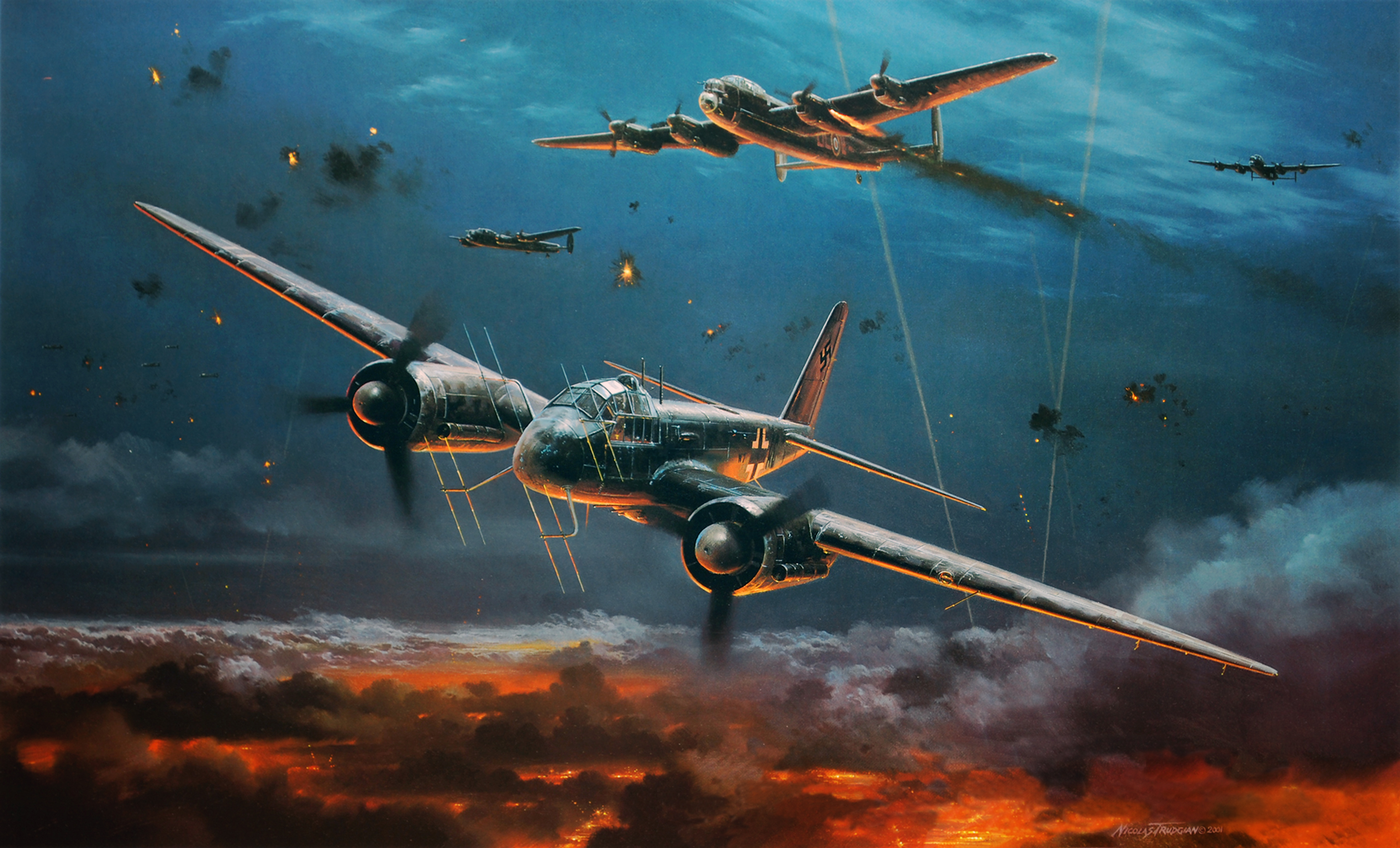 World War Ii Nightfighter Aircraft Airplane Luftwaffe Germany War Military Aircraft Military Lancast 2835x1718