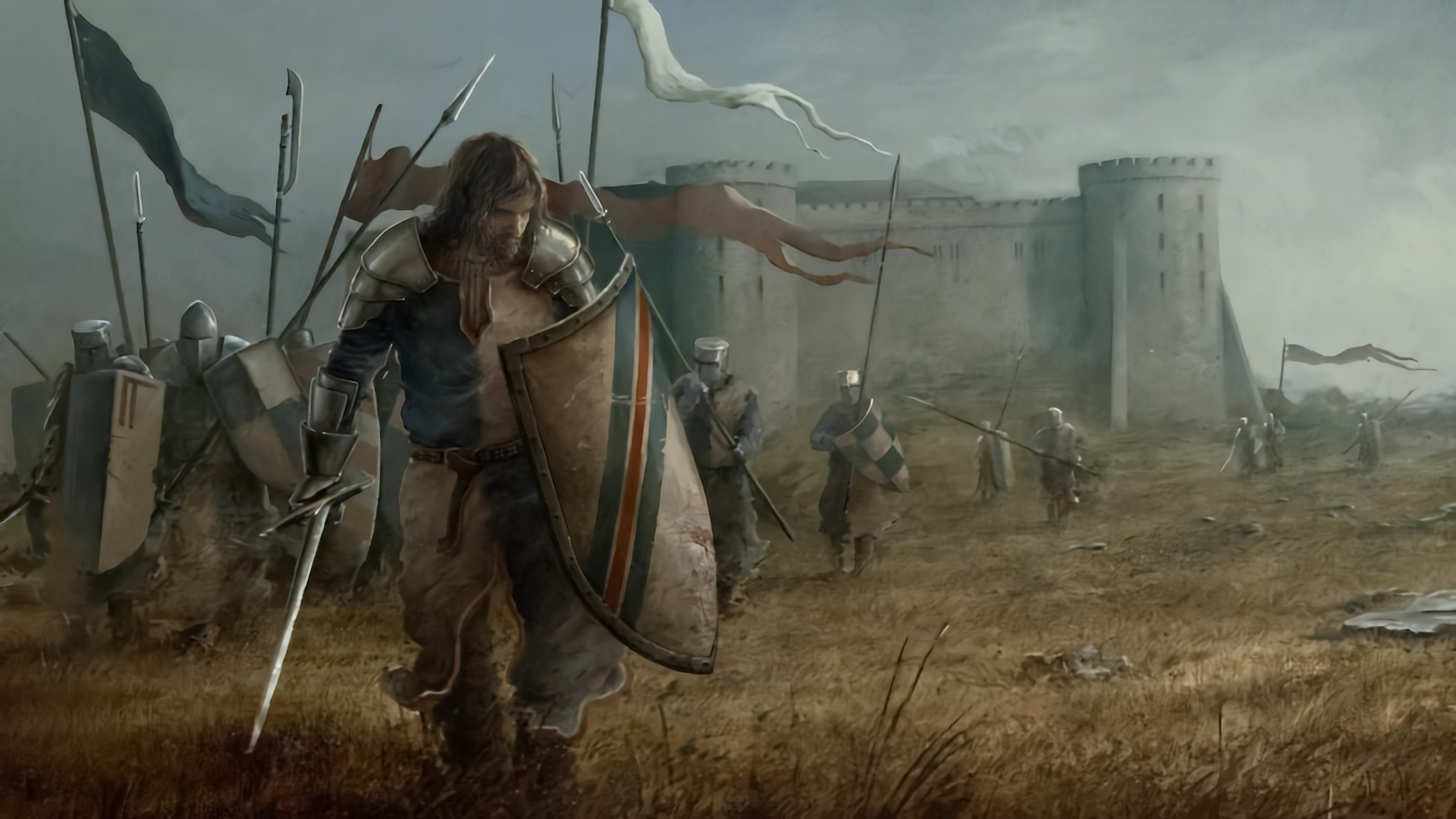 Fantasy Art Knight Army Castle Banner Middle Ages 2000x1126