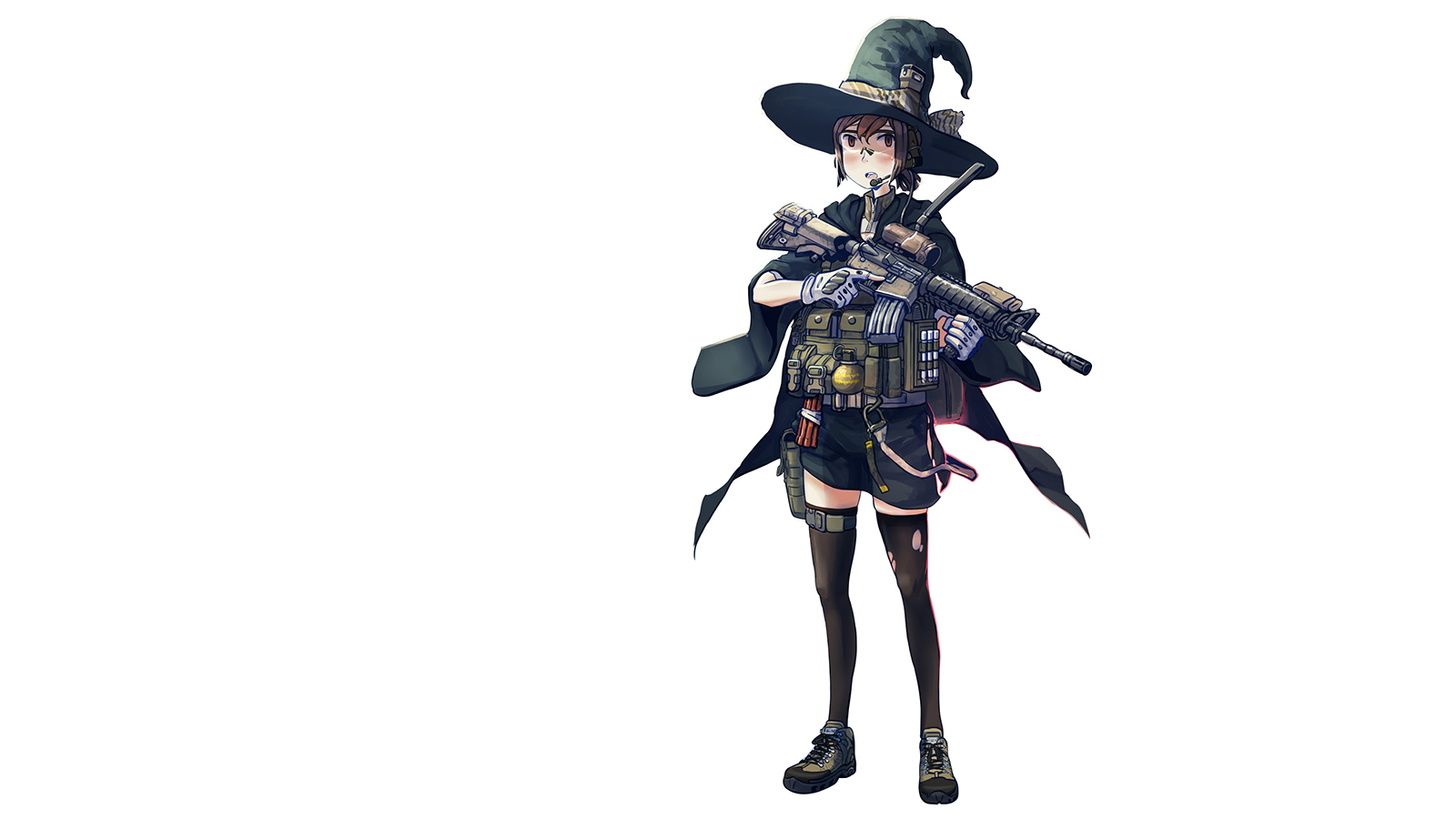 Anime Girls Anime Girls With Guns White Background Gun Minimalism Simple Background Hat Gloves Looki 1600x900