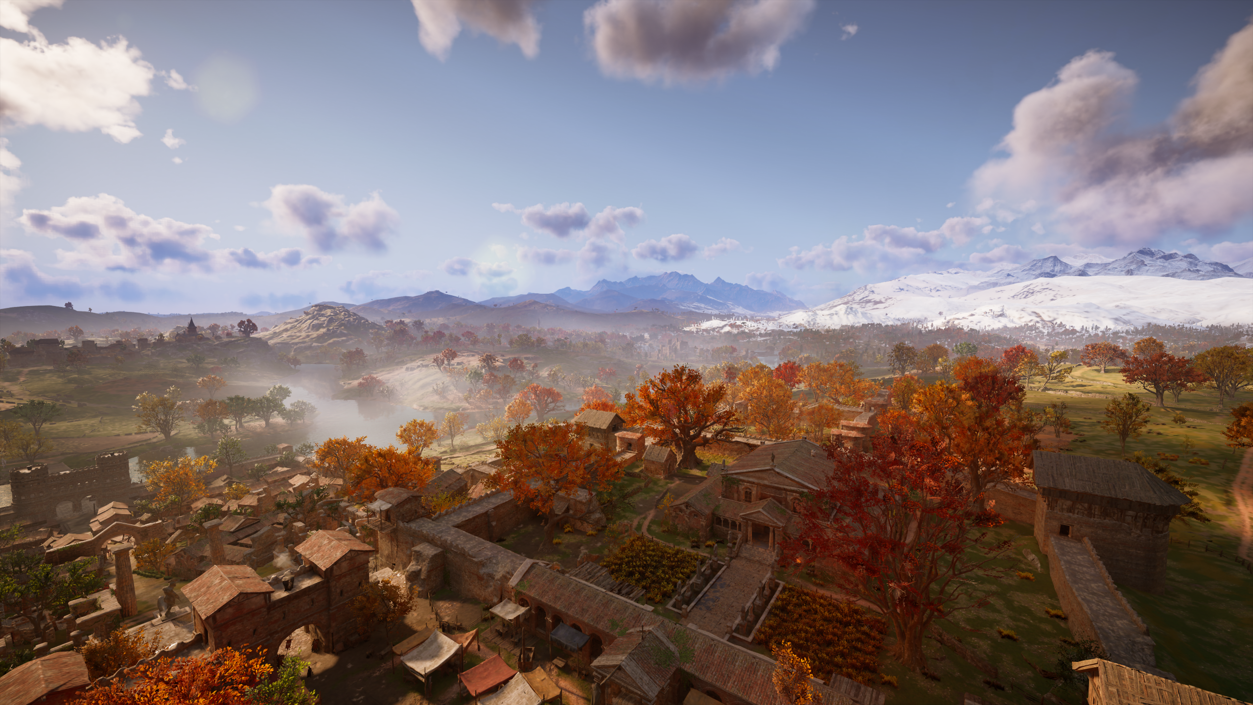 Screen Shot Assassins Creed Valhalla Vista Landscape Town Mountains Video Games 2560x1440