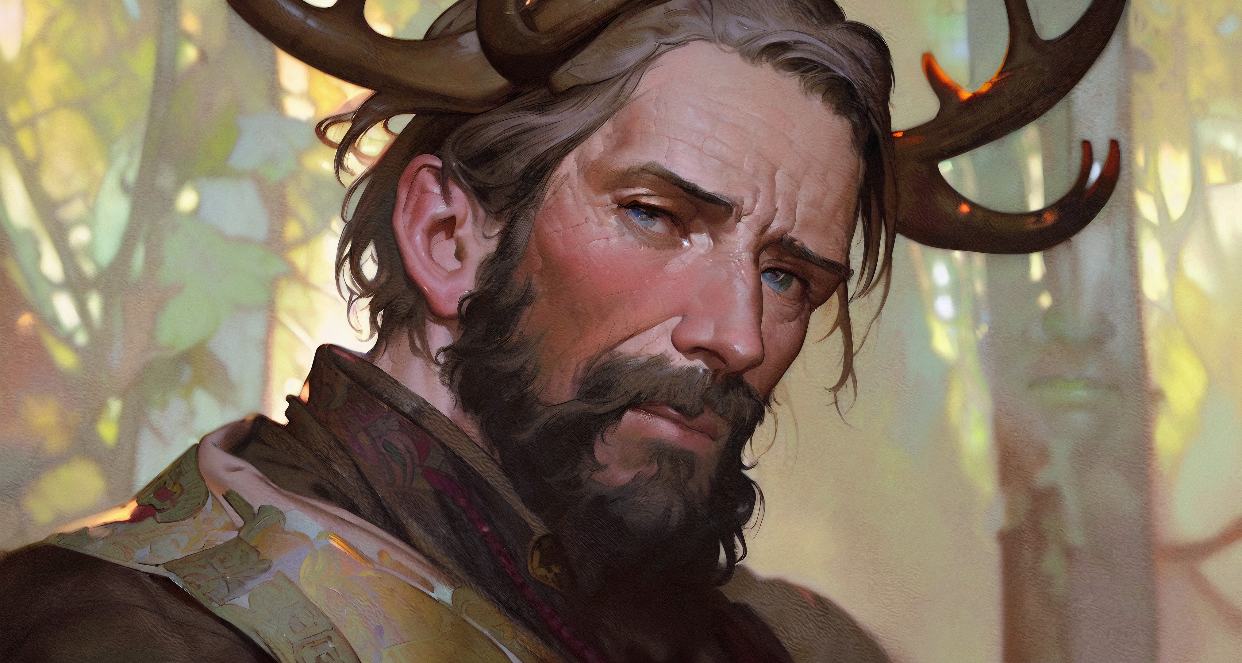 Ai Generated Beard Antlers Looking At Viewer Fantasy Men Face Horns Blue Eyes Fantasy Art 4049x2160