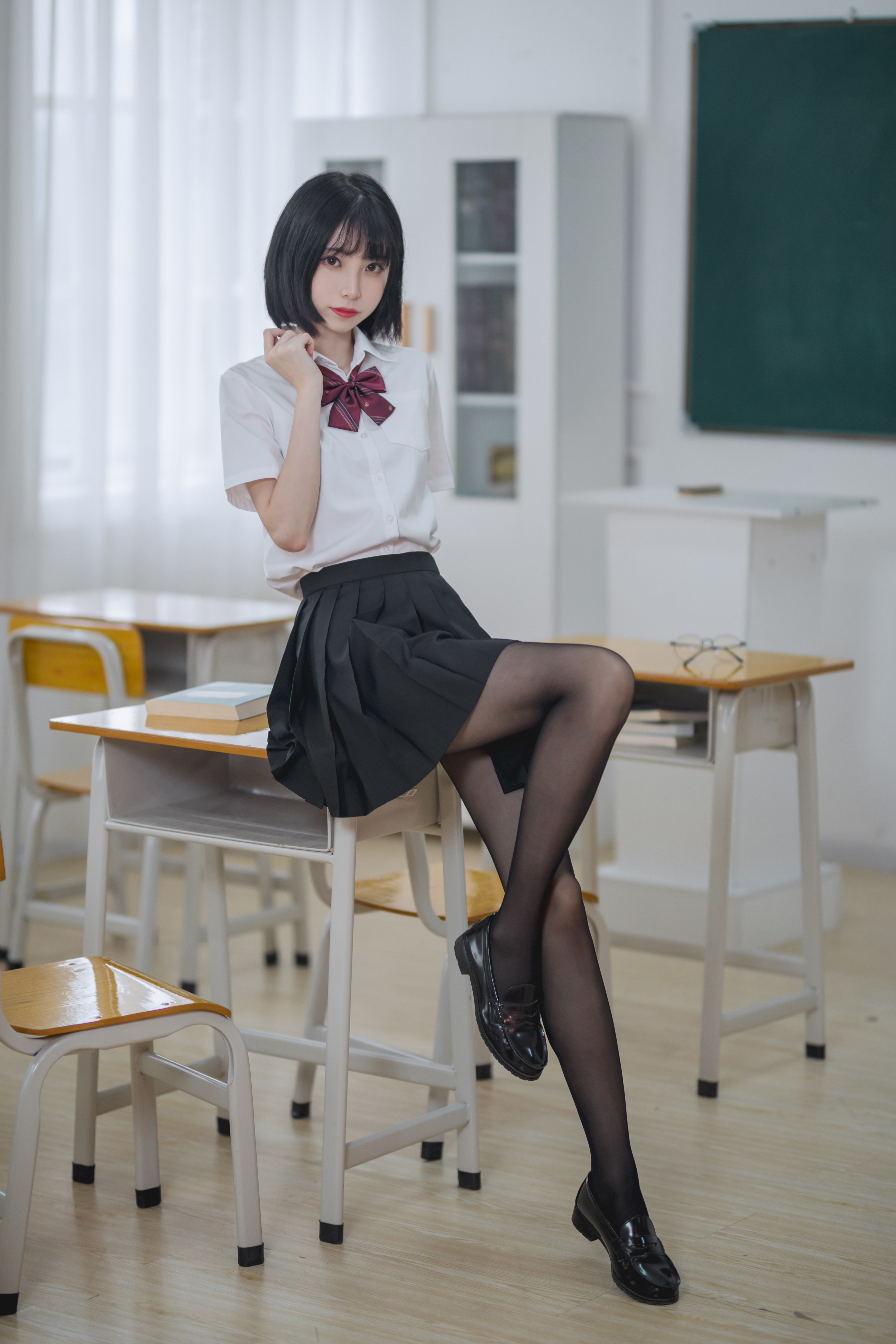 Xu Lan Women Model Asian Cosplay JK Schoolgirl Classroom School Uniform Women Indoors 2688x4032