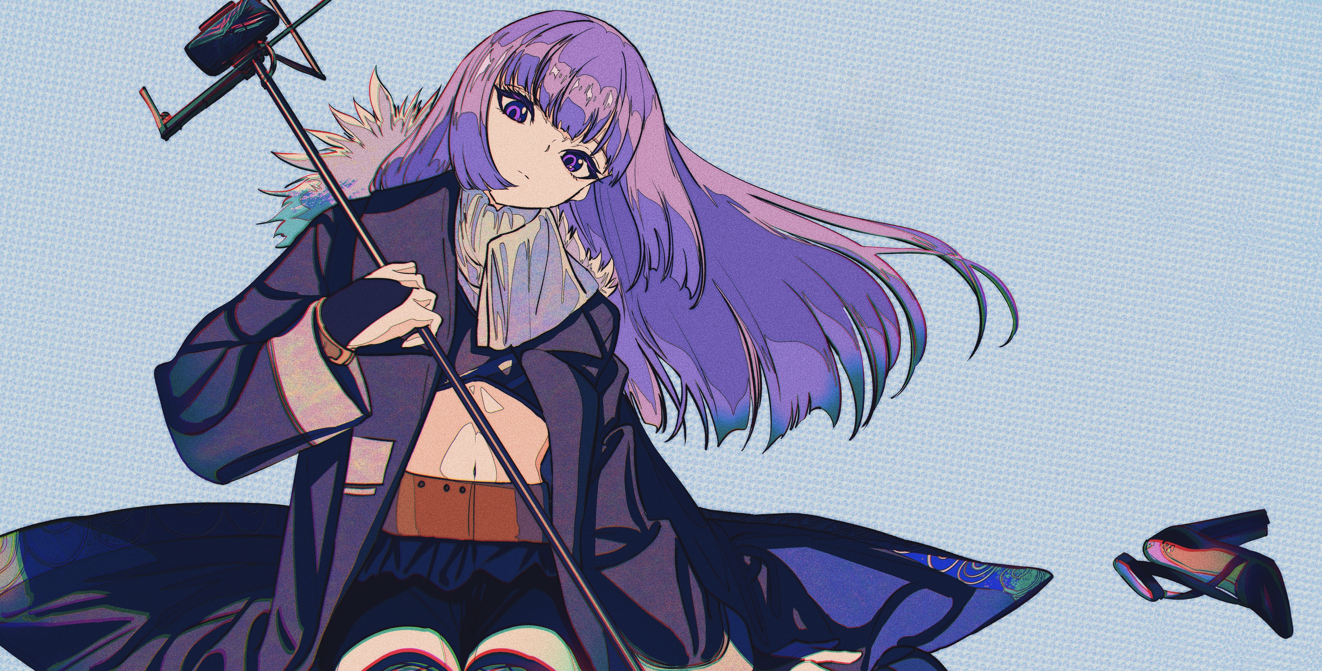 Cogecha Anime Anime Girls Long Hair Looking At Viewer Heels Simple Background Purple Hair Purple Eye 4426x2246