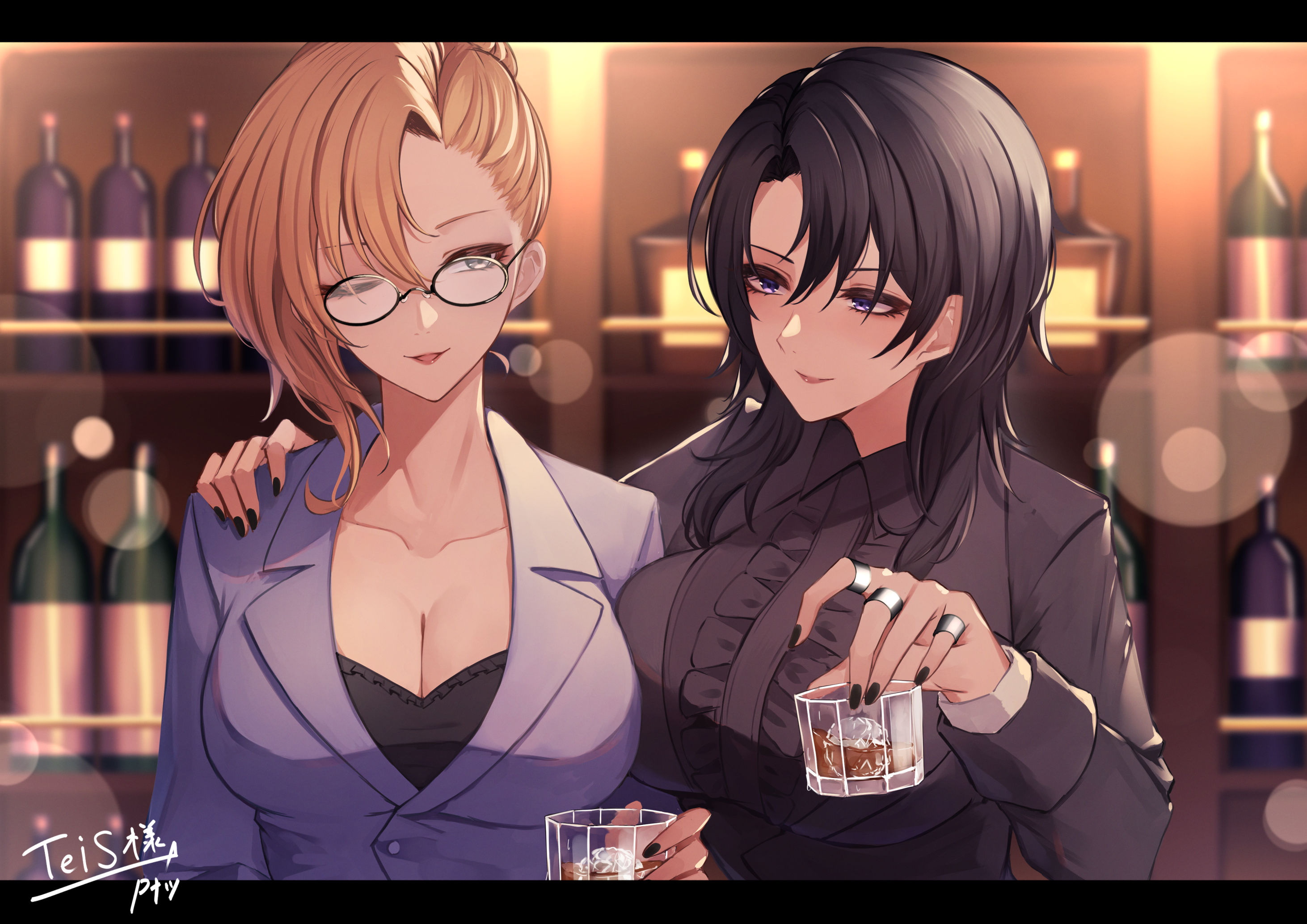 Anime Girls Anime Glasses Alcohol Two Women Bar 2924x2067