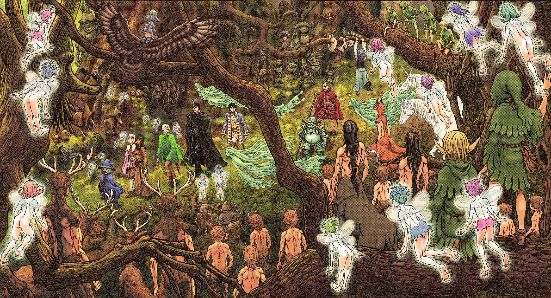 Berserk Guts Elves Forest Casca Trees Anime Boys Anime Girls Branch Manga Drawing Pixie 2115x1146