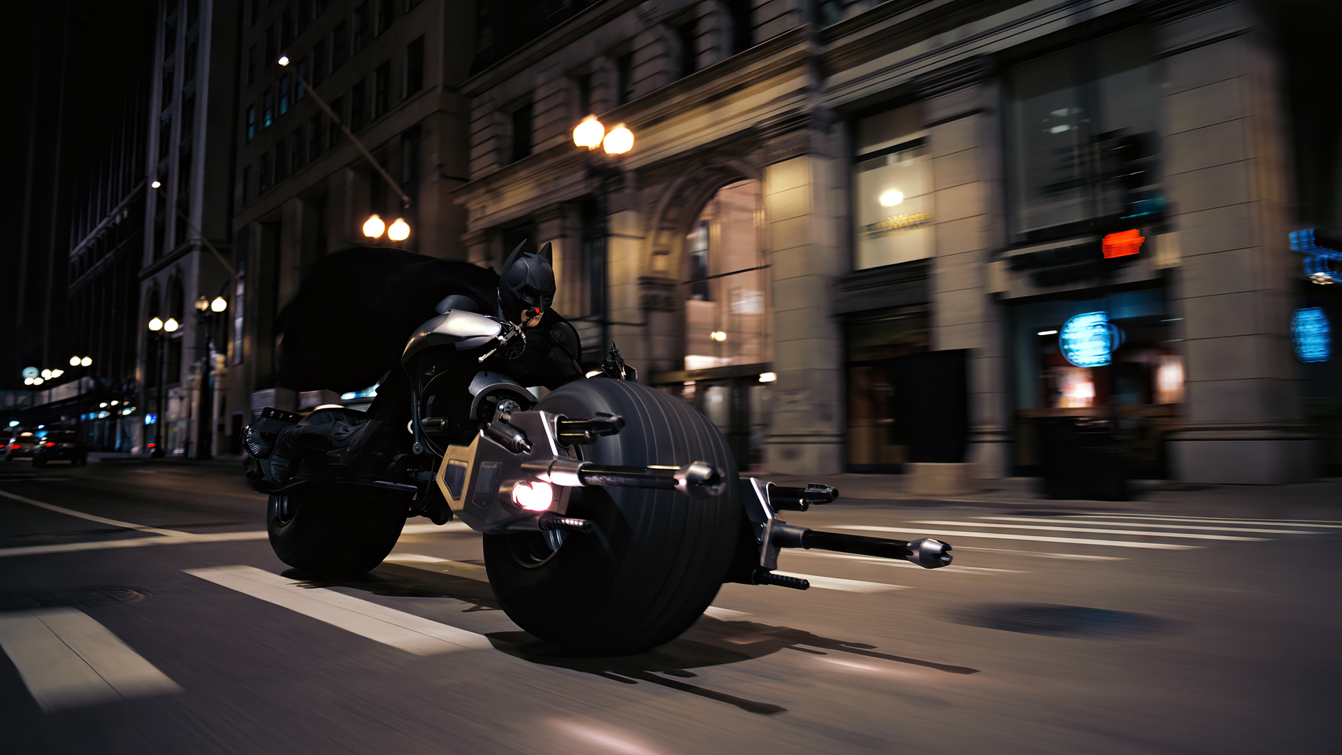 The Dark Knight Movies Film Stills Batpod Street Gotham City Batman Superhero Vehicle Building 1920x1080