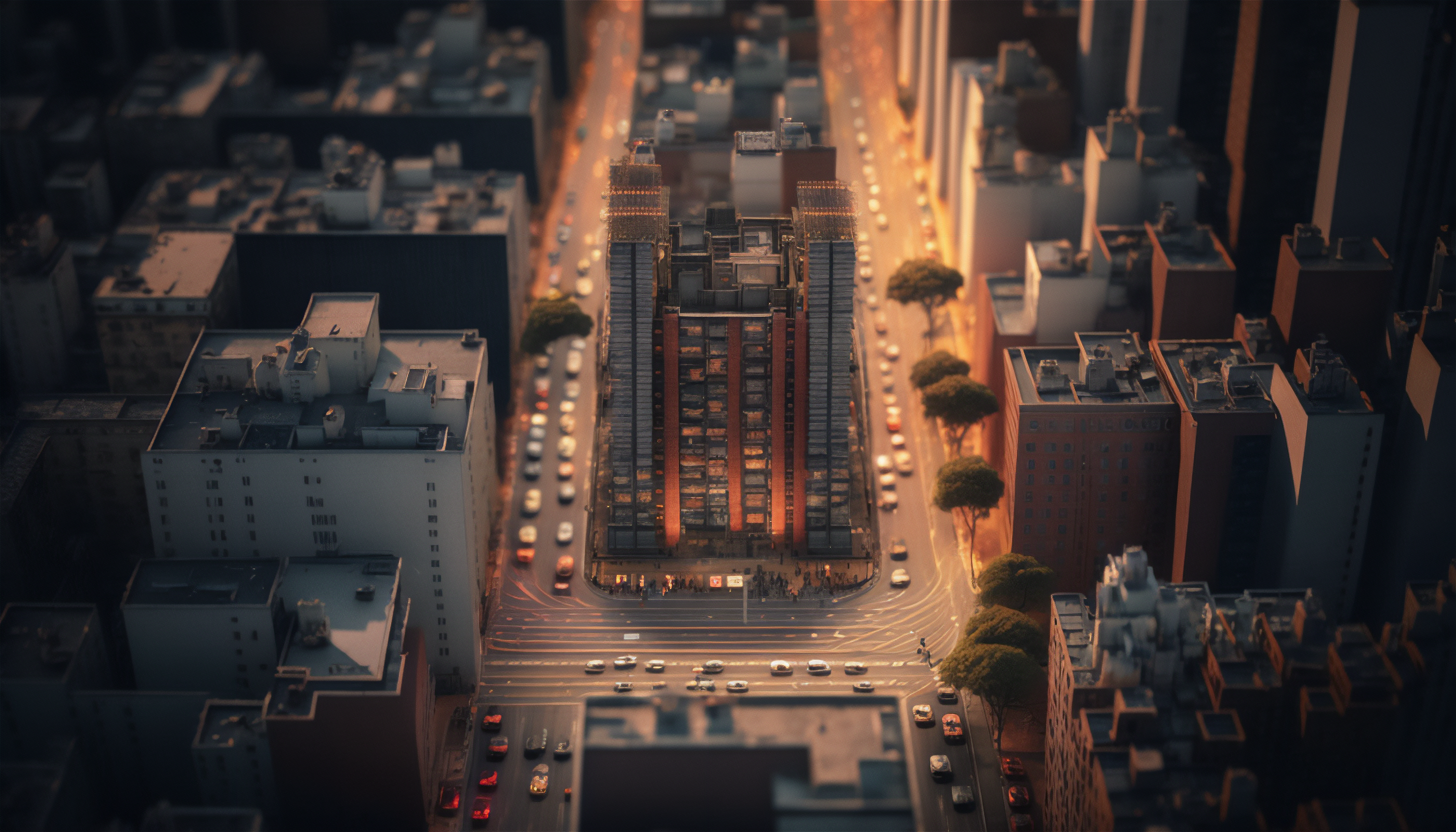 Ai Art City Tilt Shift Car Street Building 3136x1792