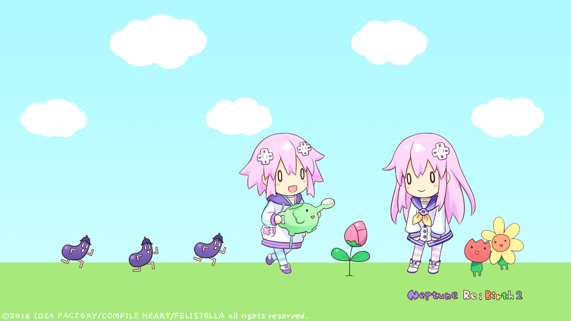 Hyperdimension Neptunia Neptune Hyperdimension Neptunia Anime Girls Chibi Video Game Characters Sky  1920x1080