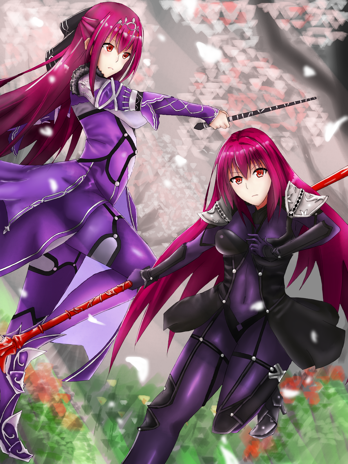 Anime Anime Girls Two Women Fate Series Fate Grand Order Scathach Scathach Skadi Long Hair Purple Ha 1200x1600